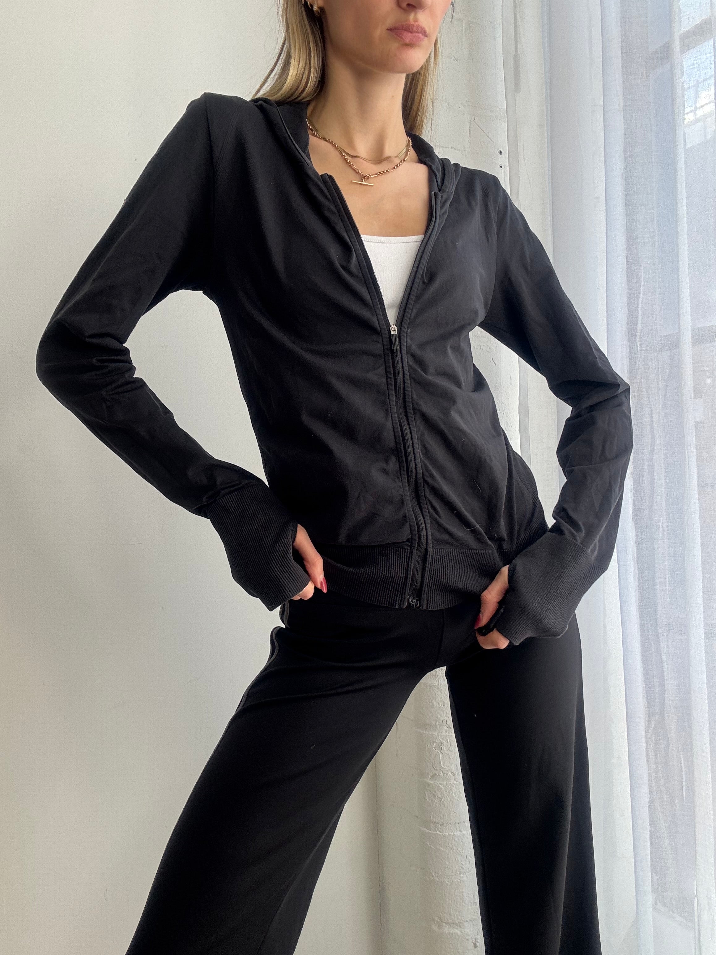 Vintage Y2K adidas black zip up hoodie