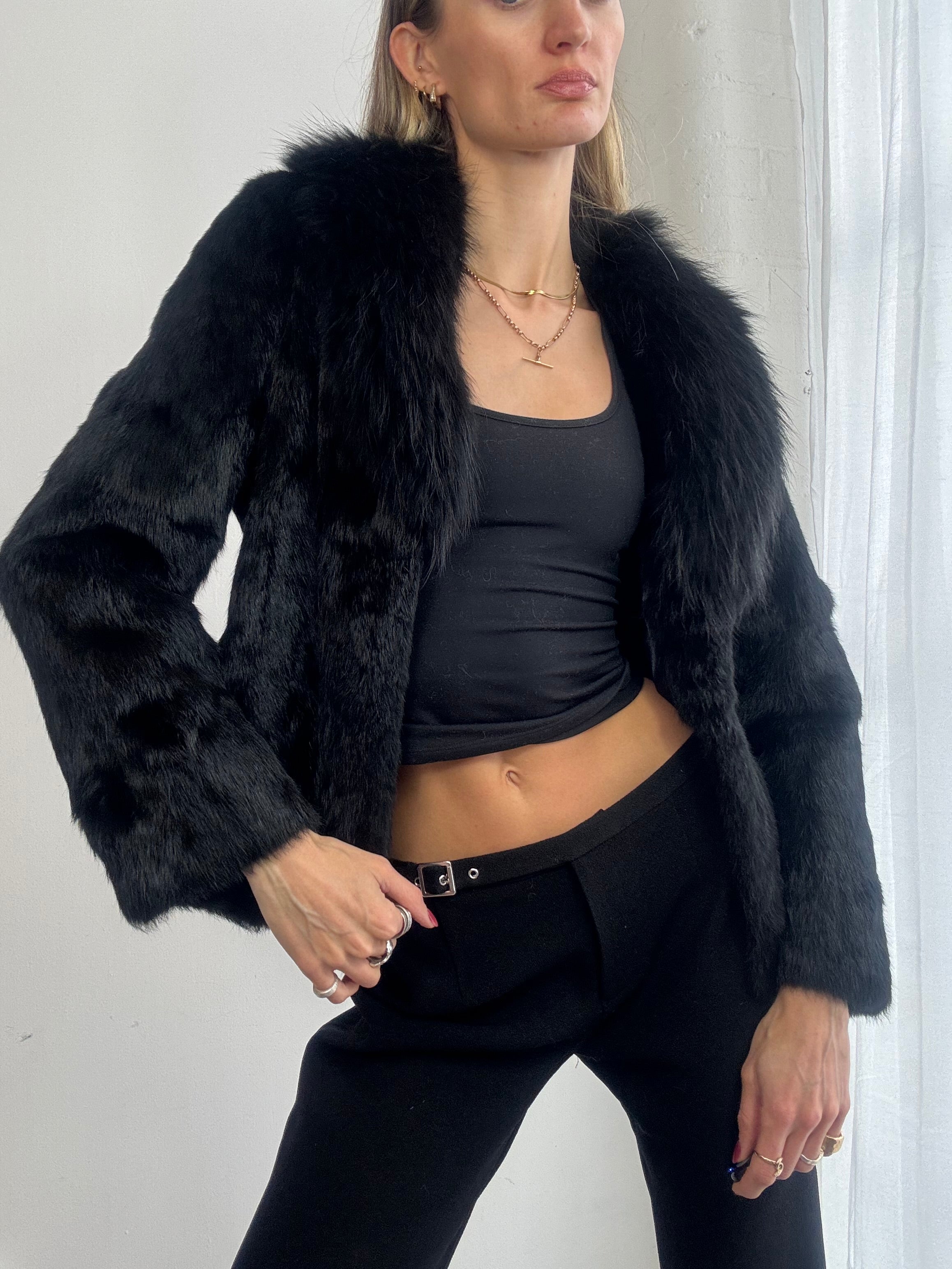 Vintage 90s black genuine fur coat