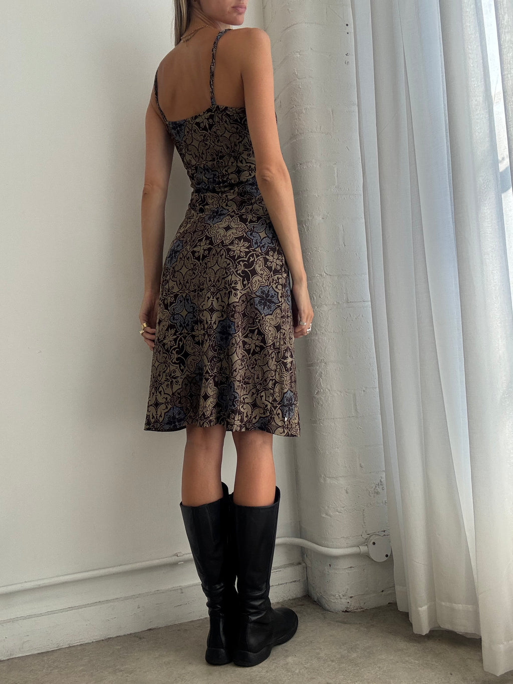 Vintage y2k Brown Paisley Mesh Slip Dress - Size S