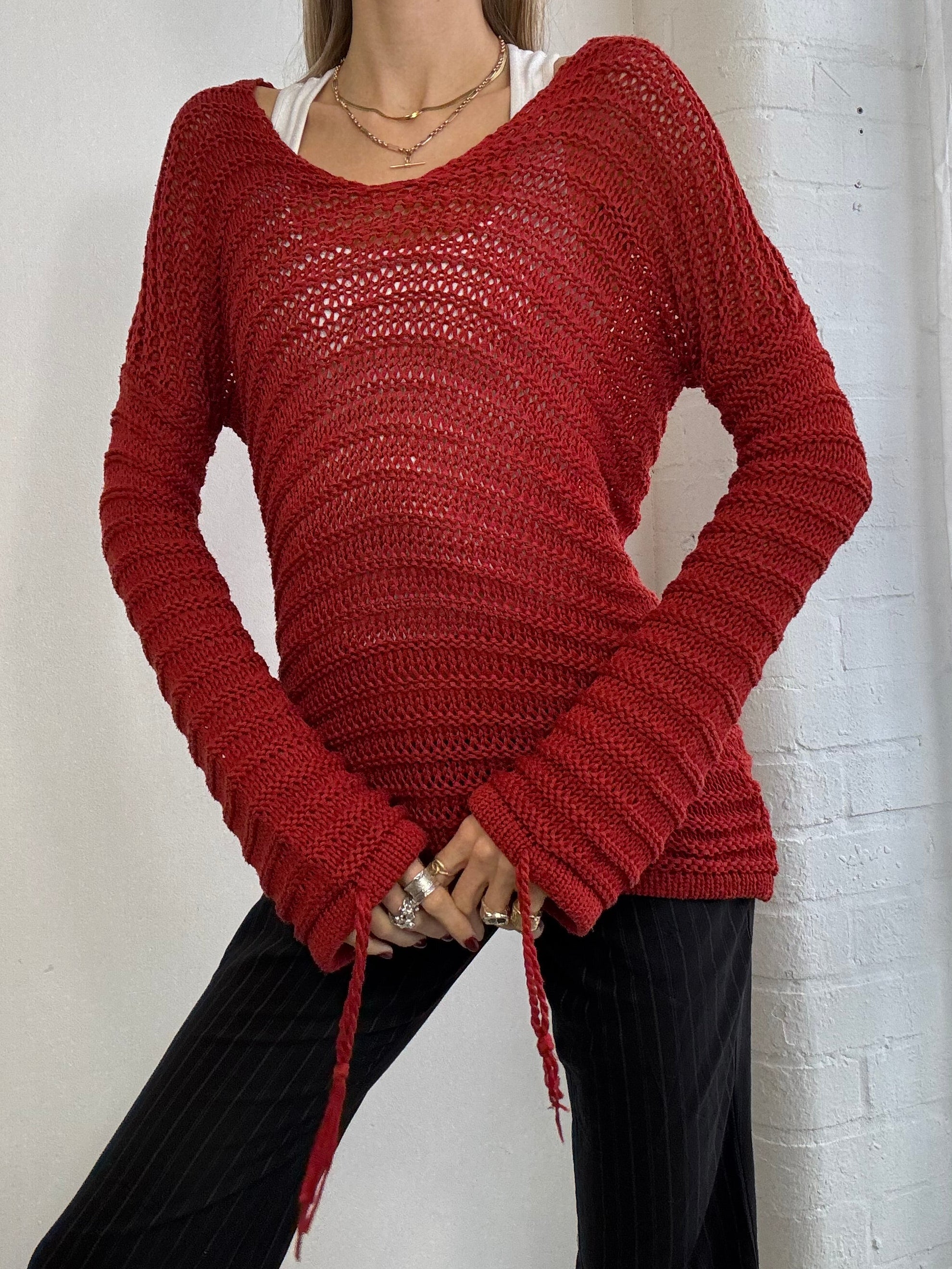 Vintage Y2K slouchy knitted jumper red