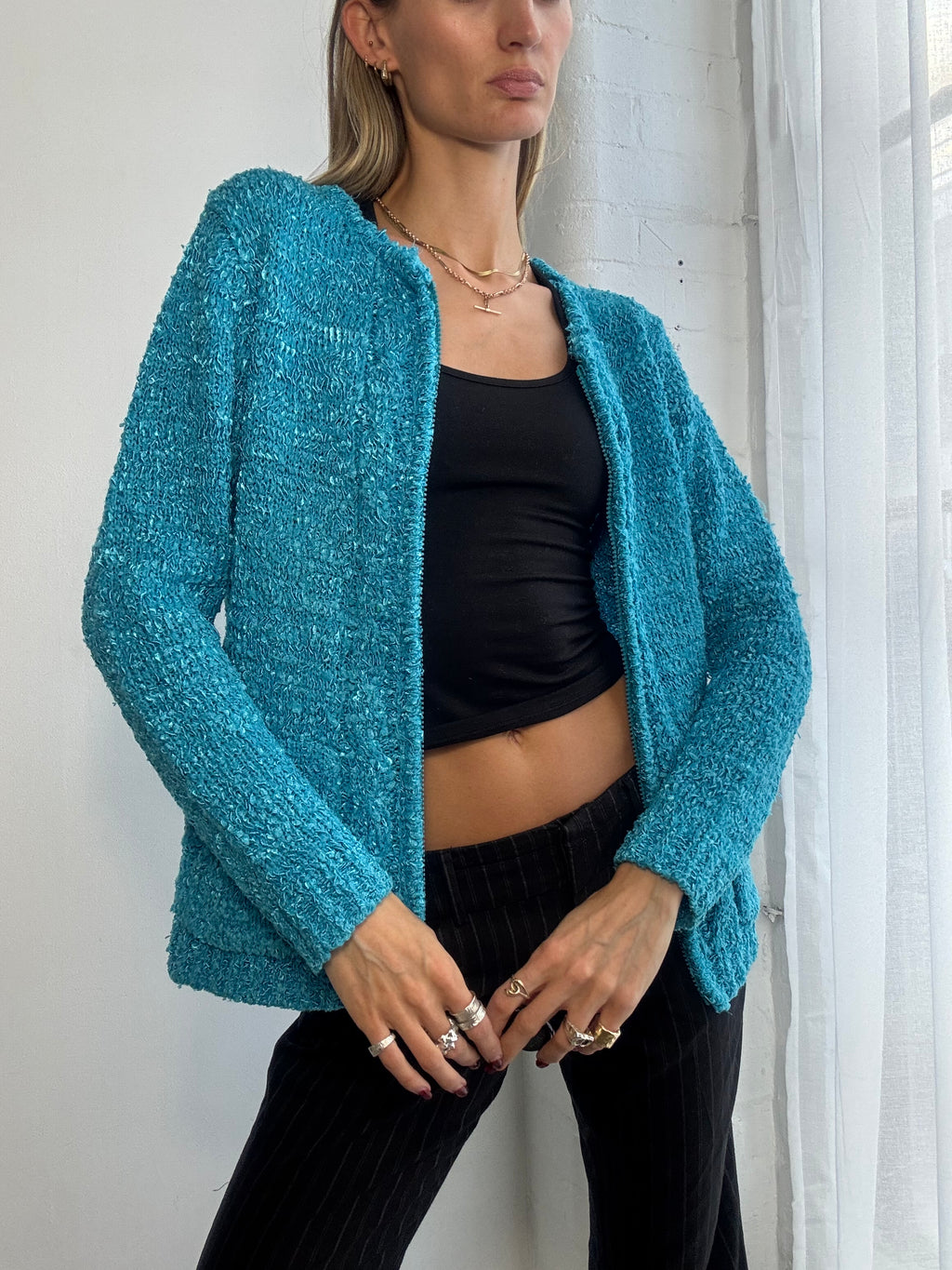 Vintage Y2K dual zip teal jumper