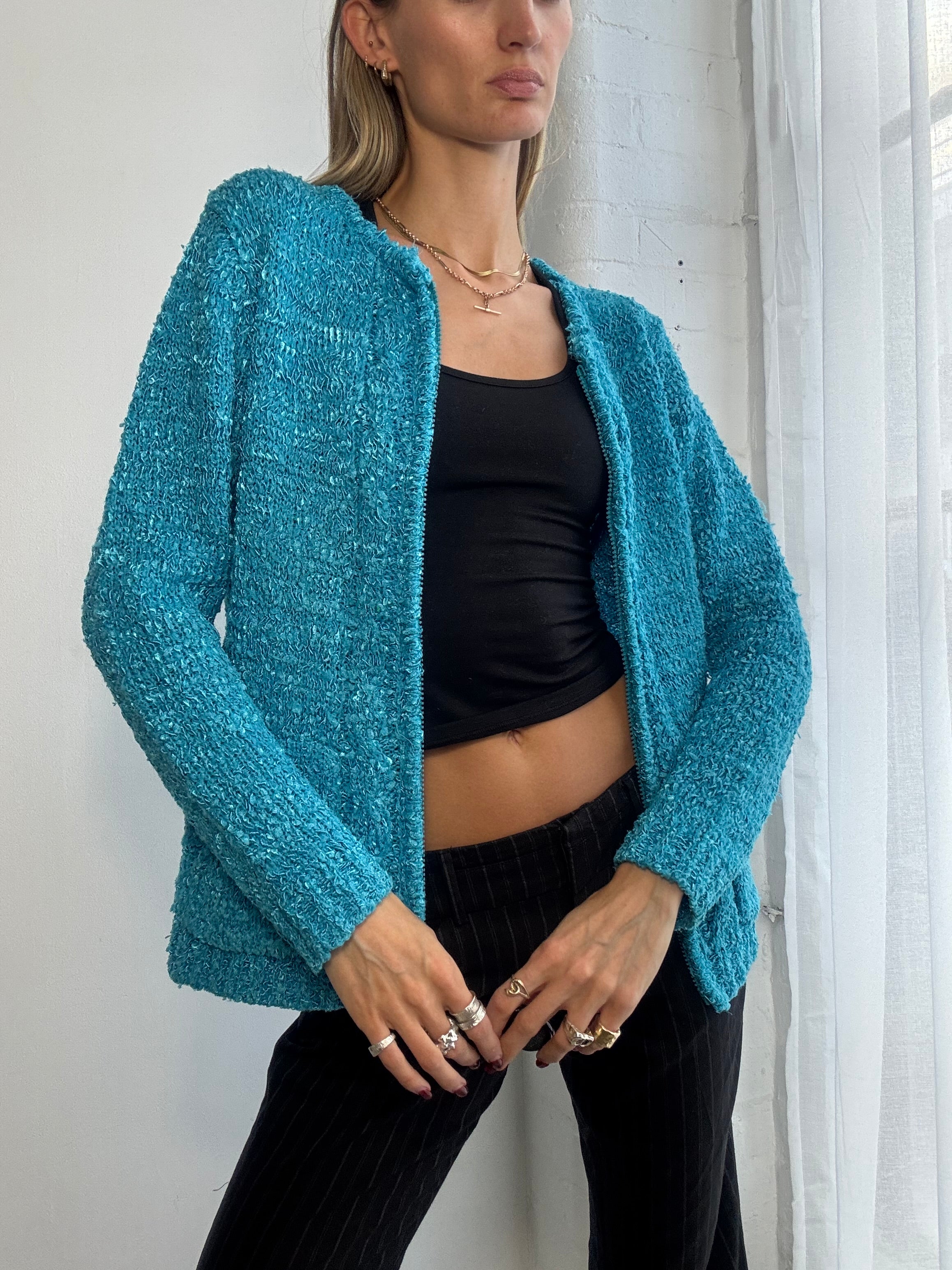 Vintage Y2K dual zip teal jumper