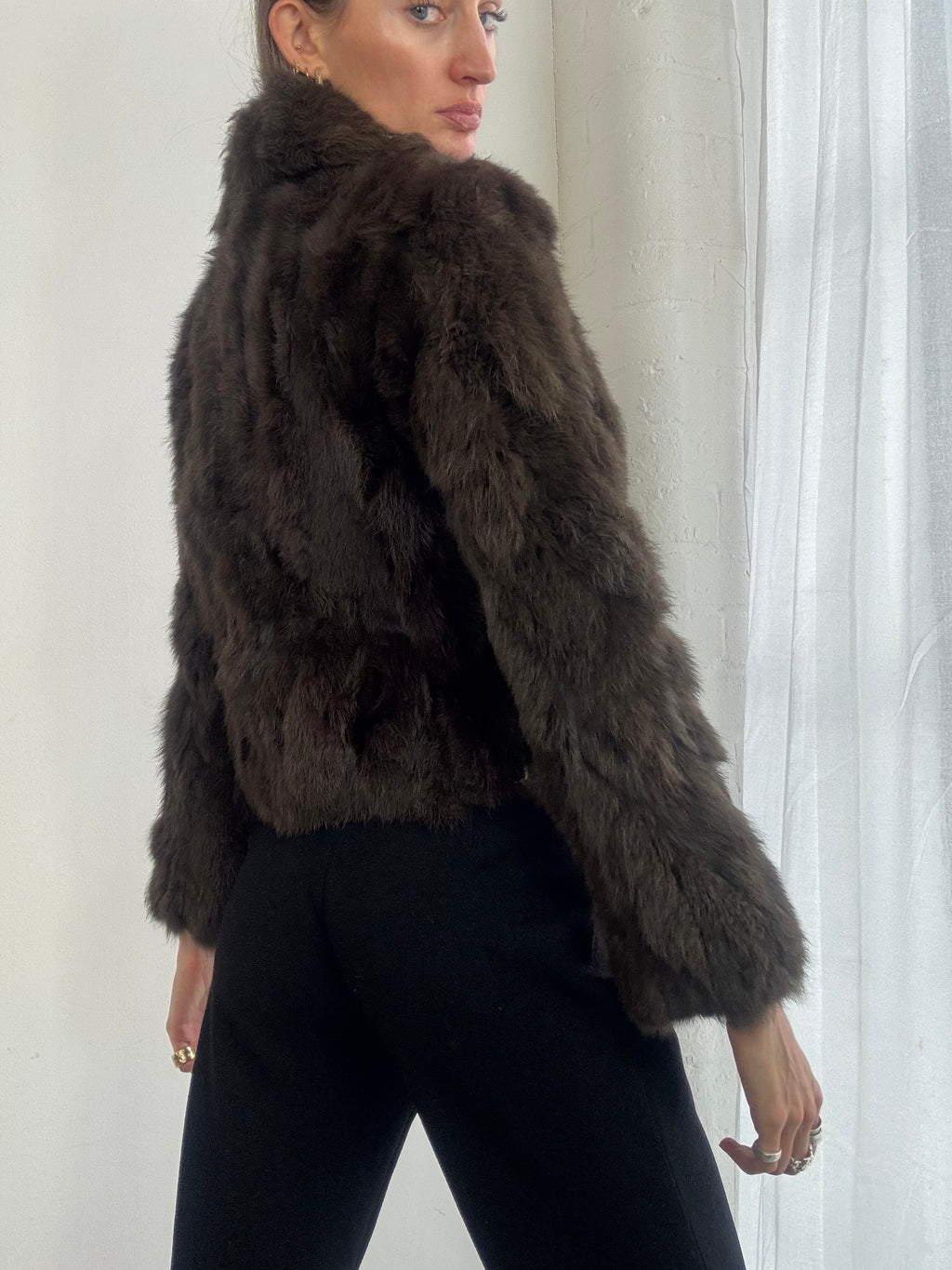 Vintage Y2K chocolate brown genuine fur coat