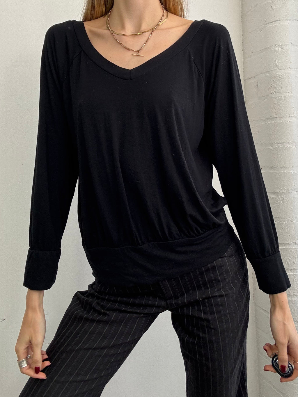 Vintage Y2K black v neck slouchy top