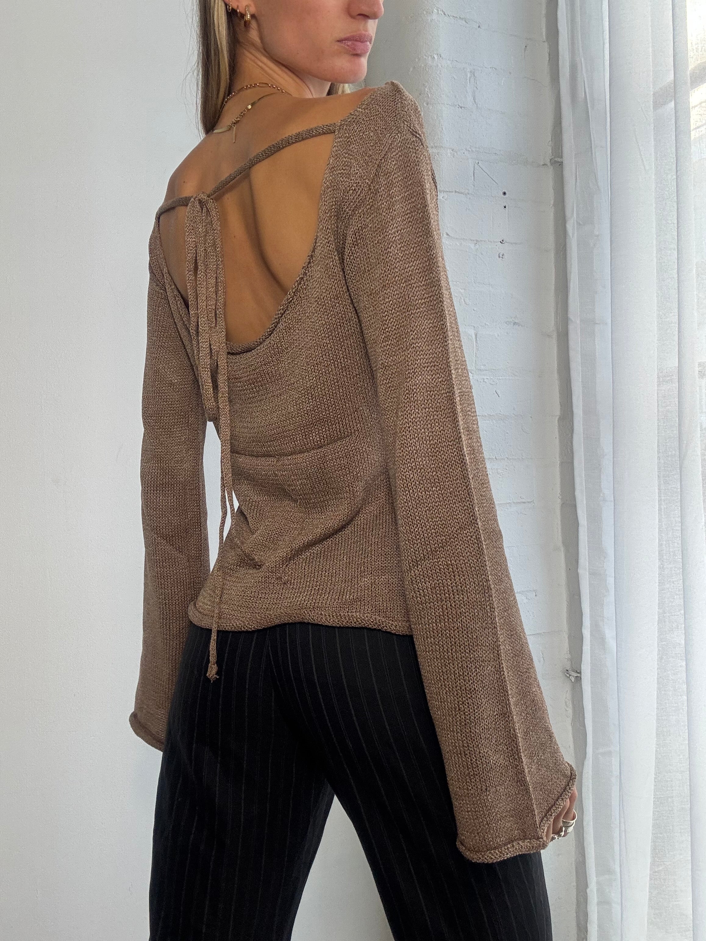 Vintage Y2K brown knitted jumper with bell sleeves