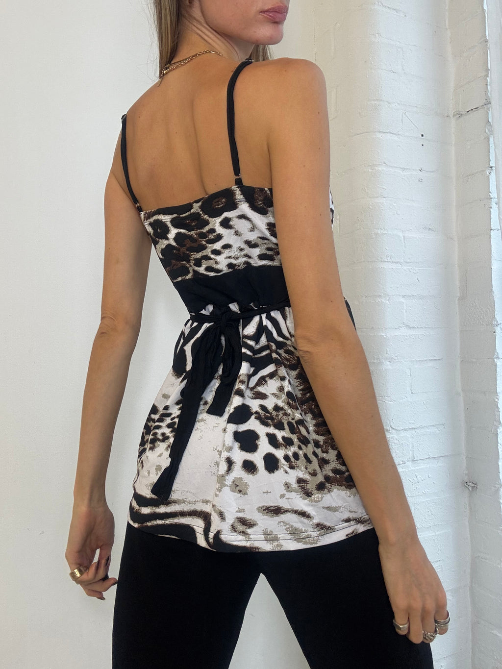 Vintage Y2K Zebra & Leopard Print Sash Tie Cami Top - Size M