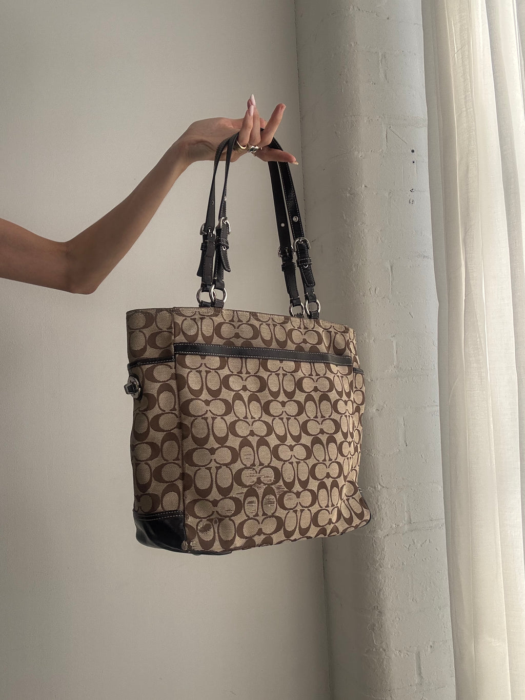 Vintage Y2K Coach Signature Tote Bag – Brown Monogram Canvas Shoulder Bag