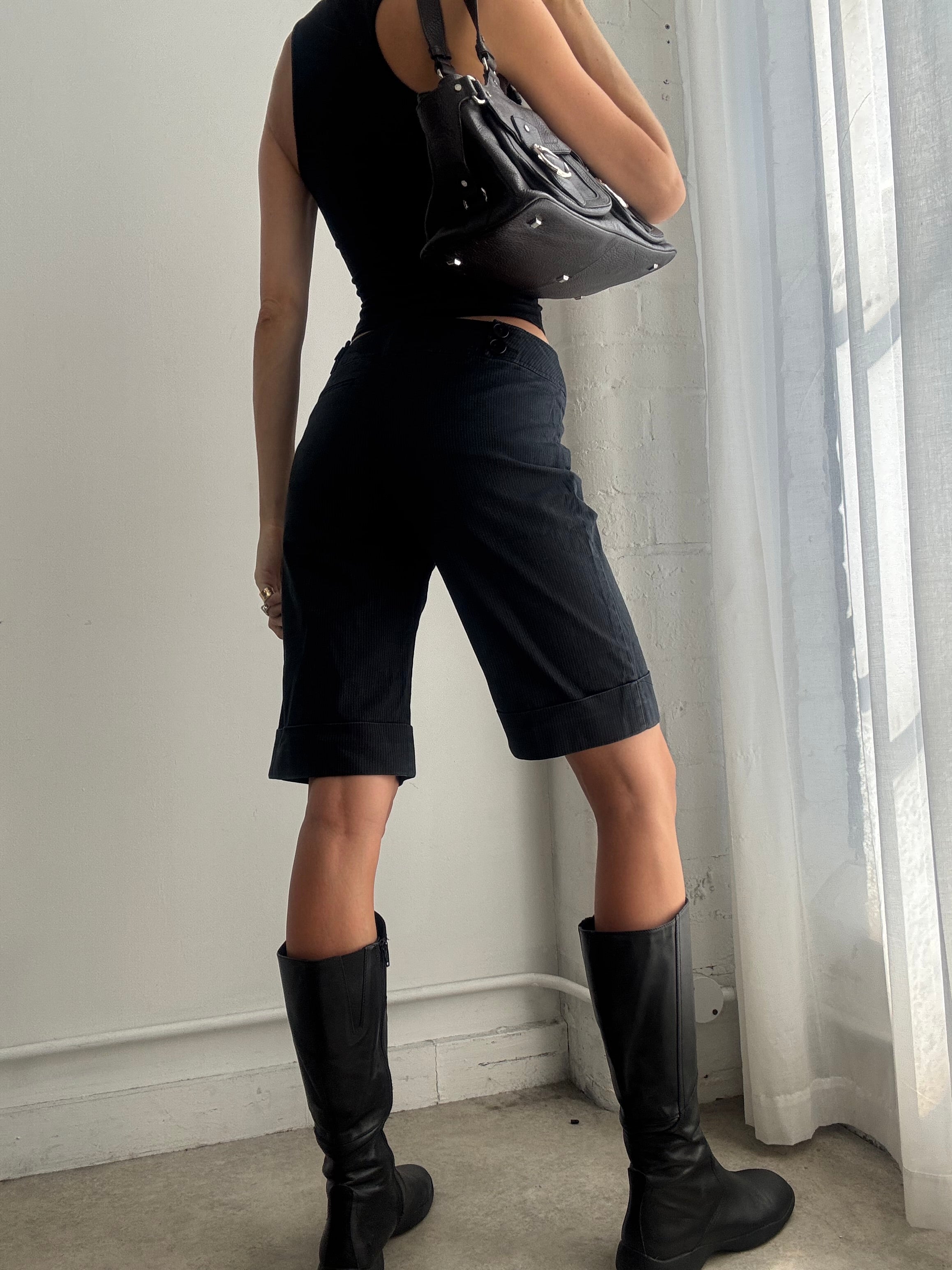 Vintage Y2K low rise pinstripe tailored capri pants black - Size M
