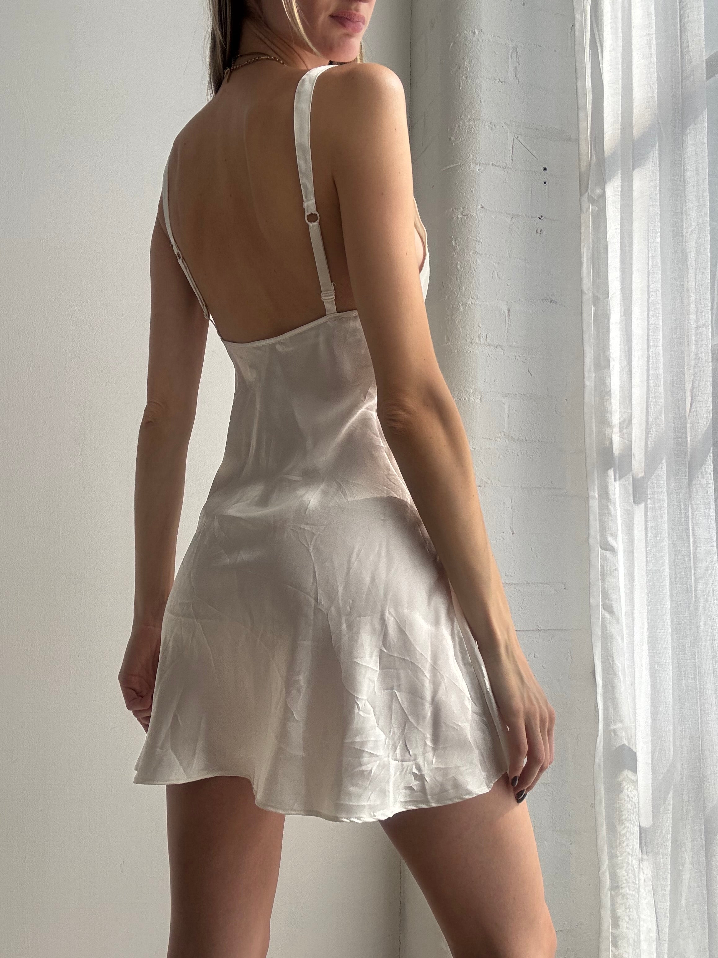 Vintage Y2K victoria's secret ivory satin slip dress with lace & embroidered details