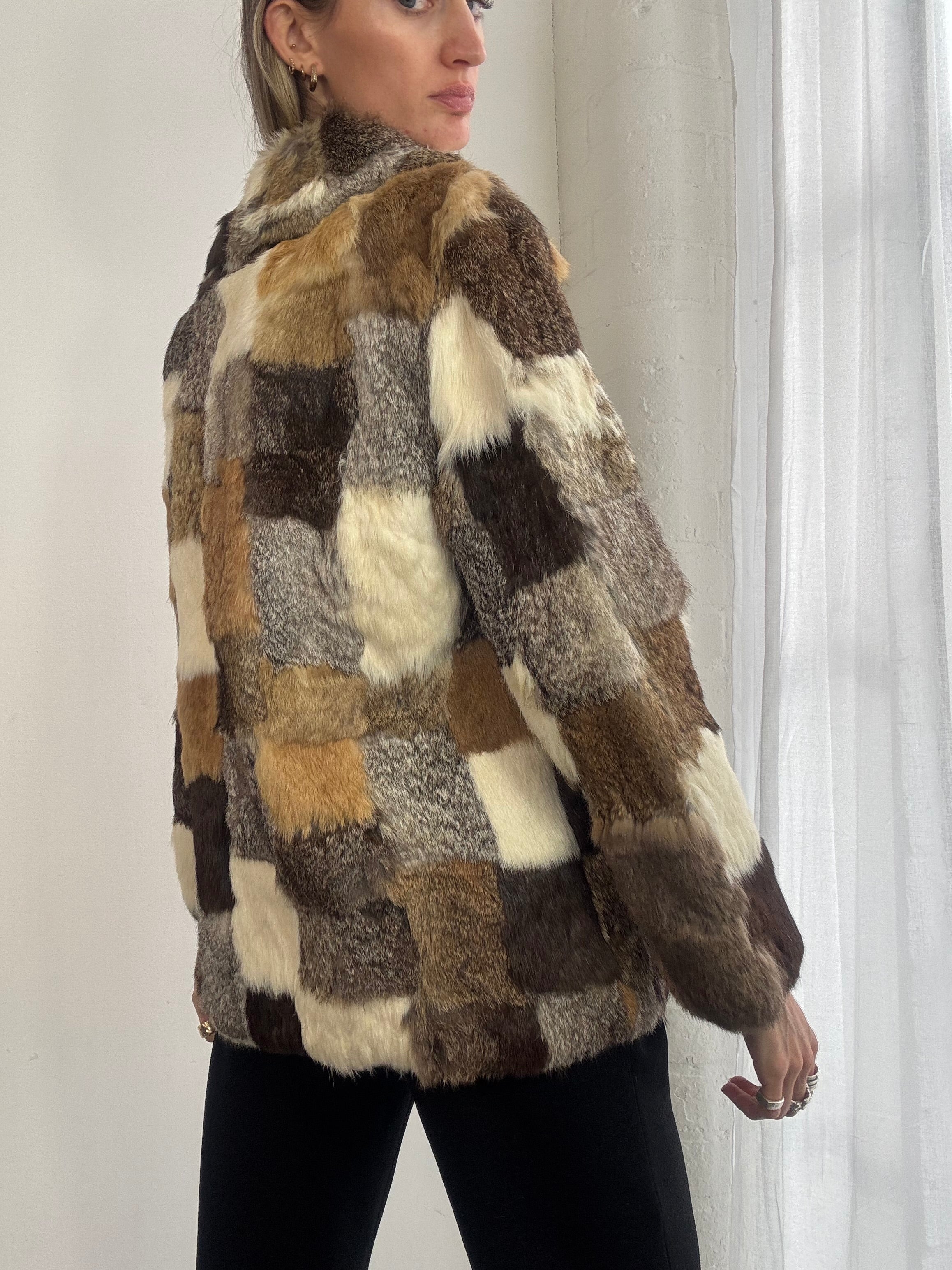 Vintage 90s patchwork rabbit fur coat