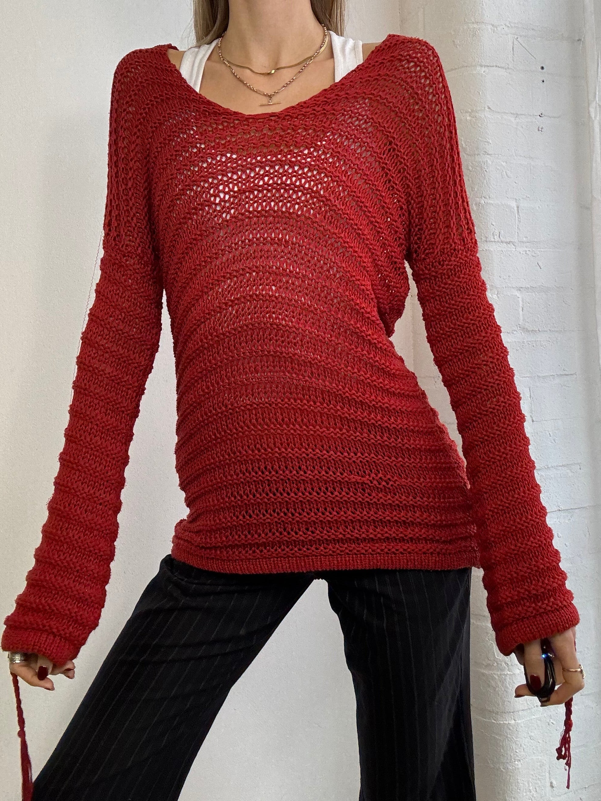 Vintage Y2K slouchy knitted jumper red