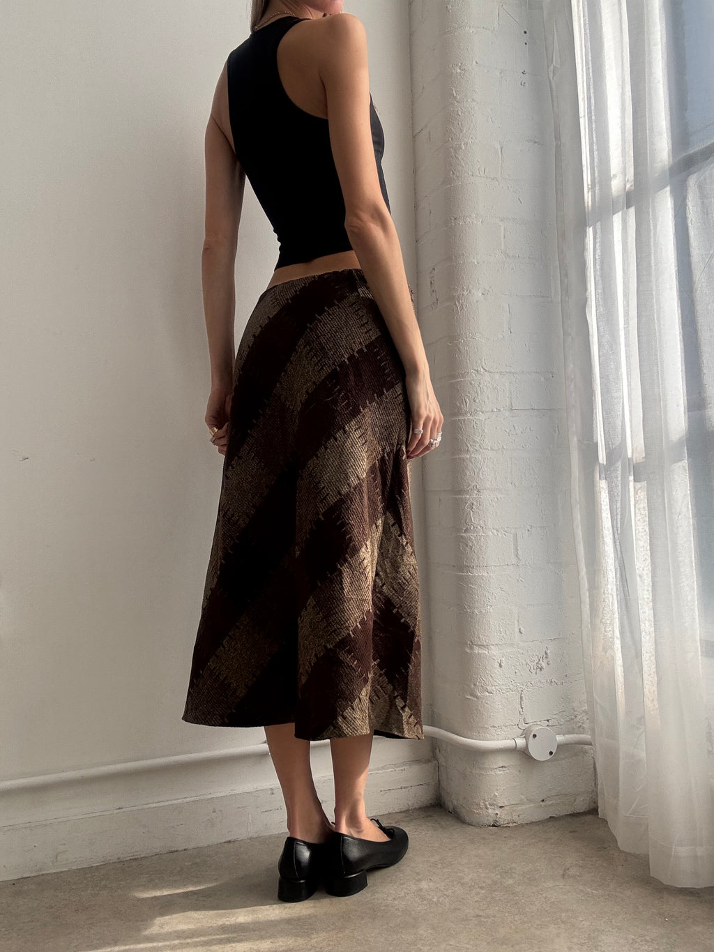 Vintage 90s brown plaid midi skirt