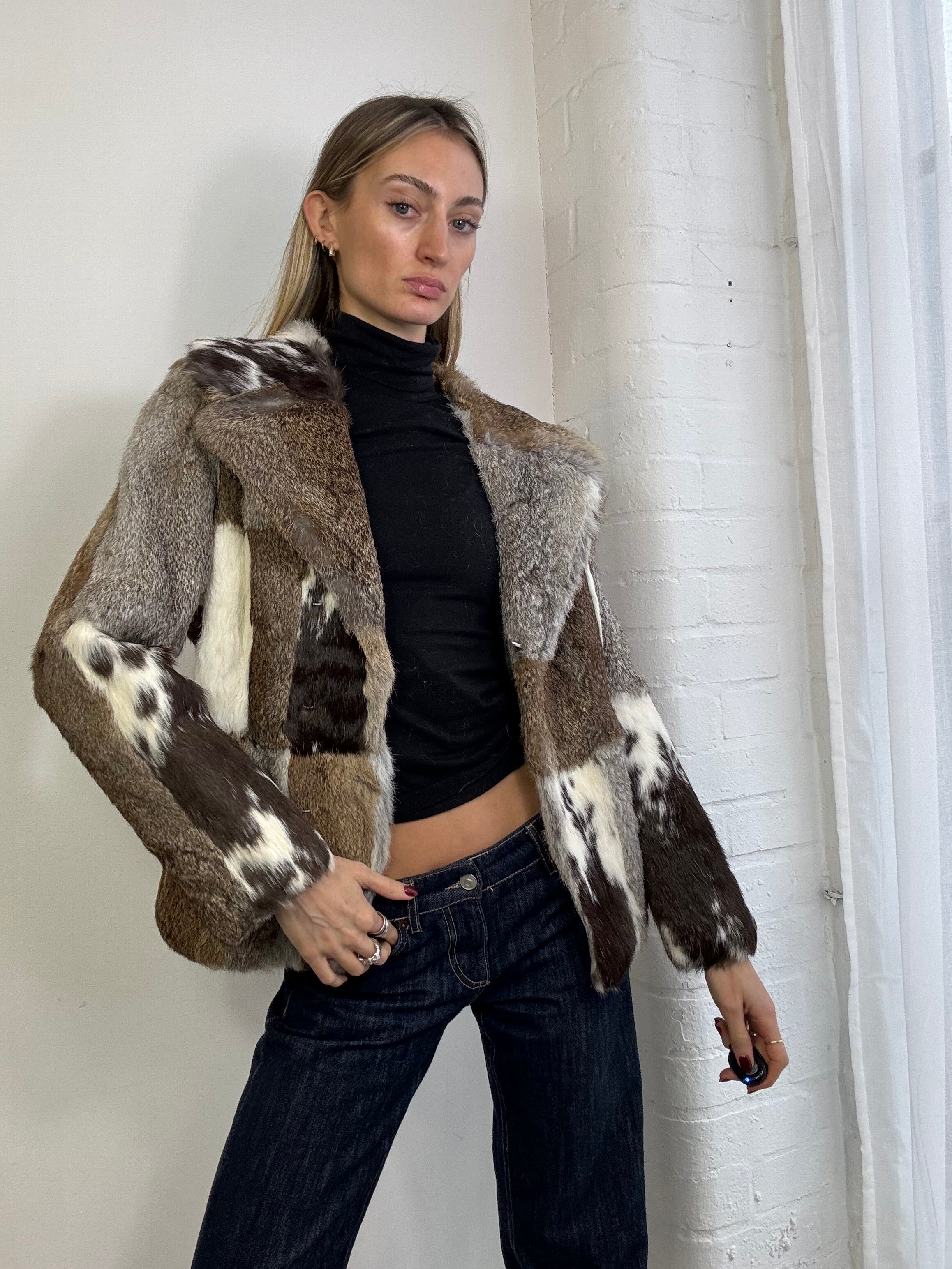 Vintage Y2K patchwork fur jacket
