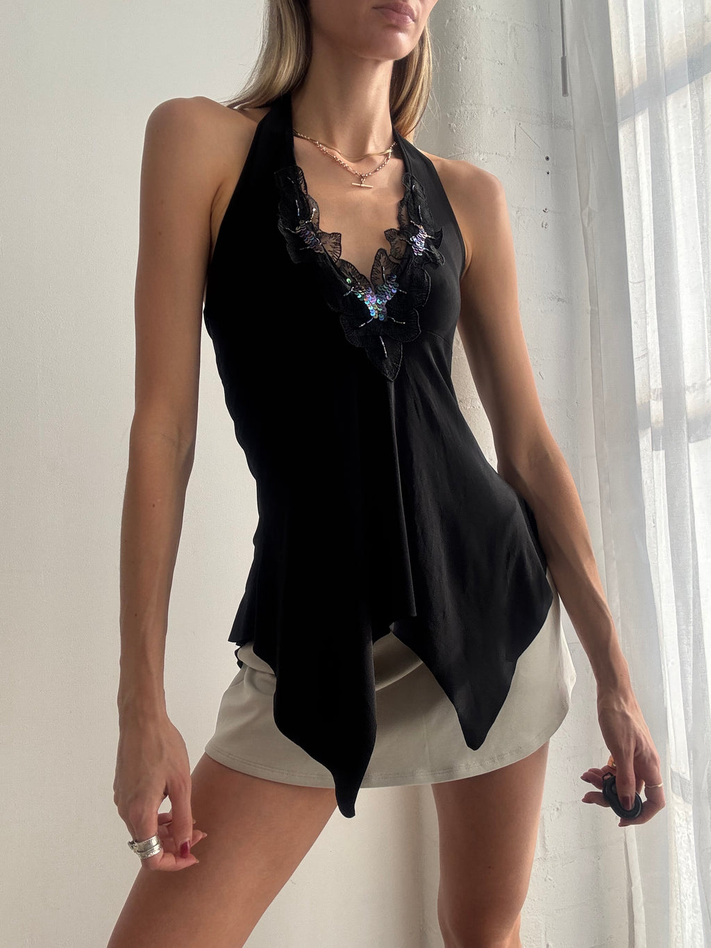 Vintage Y2K halter neck asymmetric top sequins
