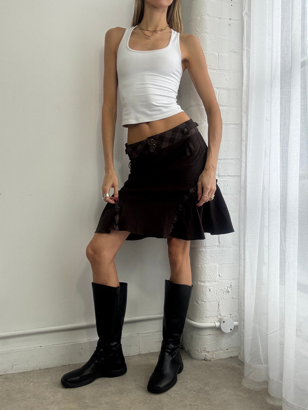Vintage Y2K plaid ruffle midi skirt
