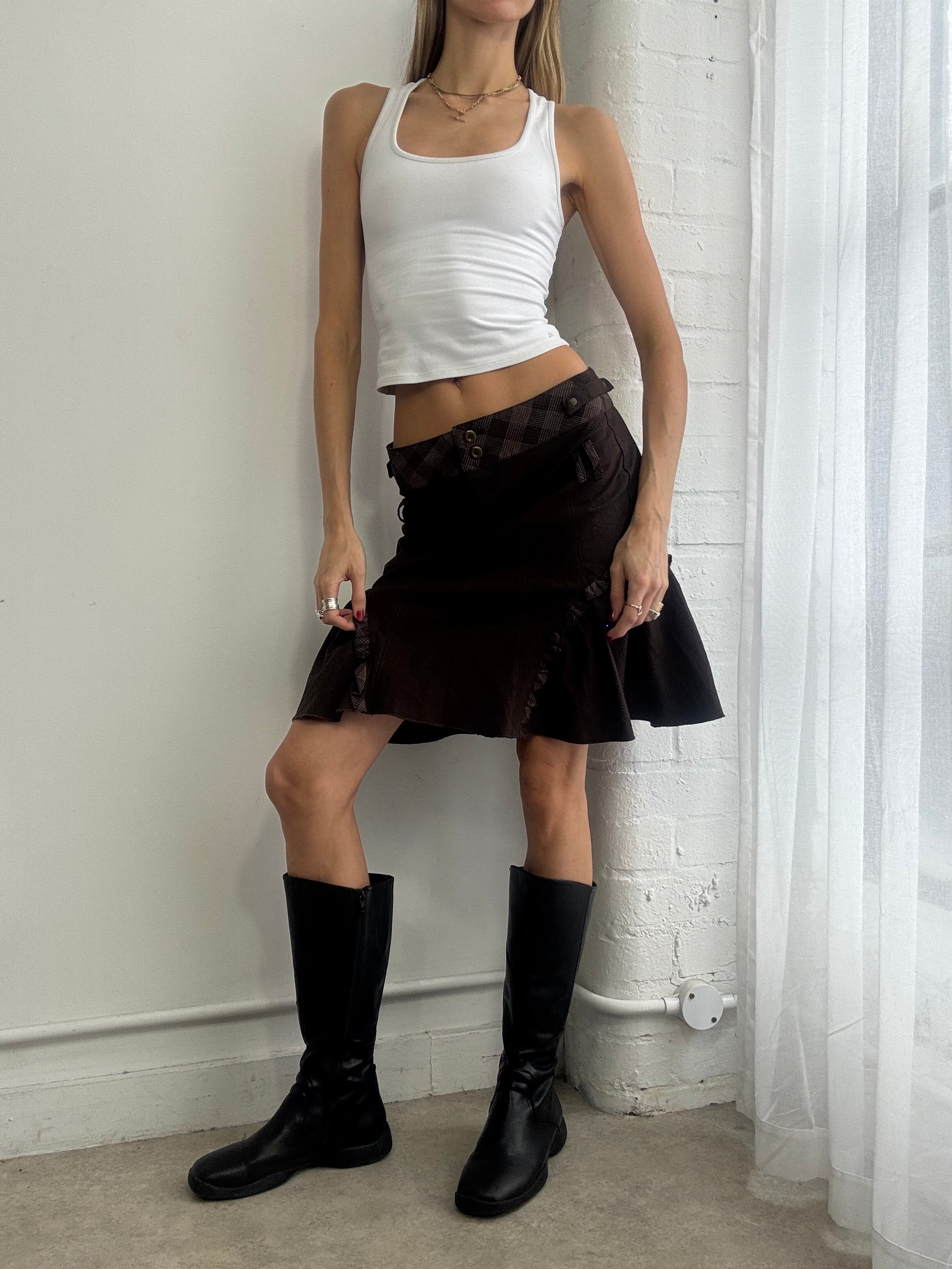 Vintage Y2K plaid ruffle midi skirt