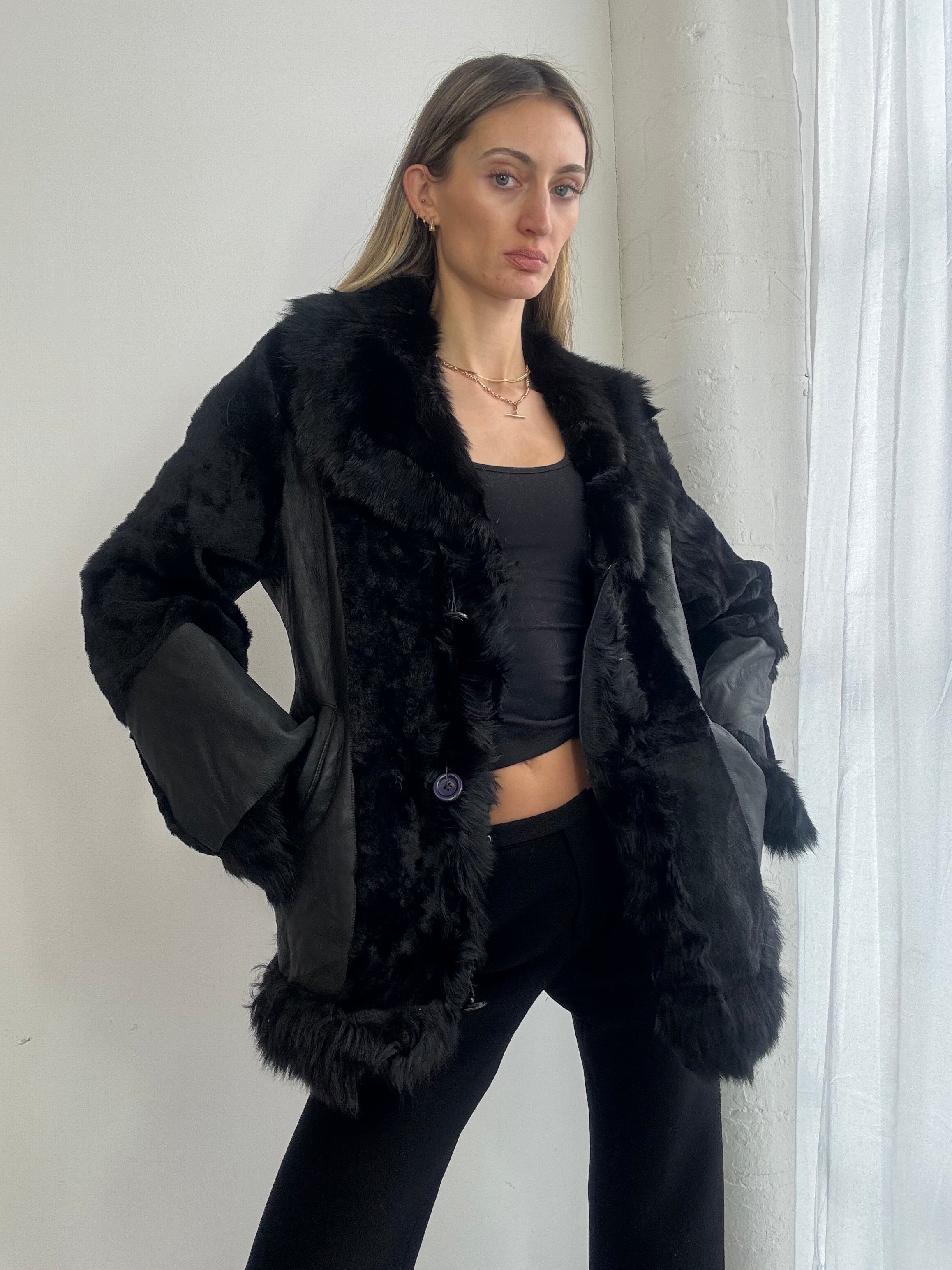 Vintage 90s shearling & leather coat