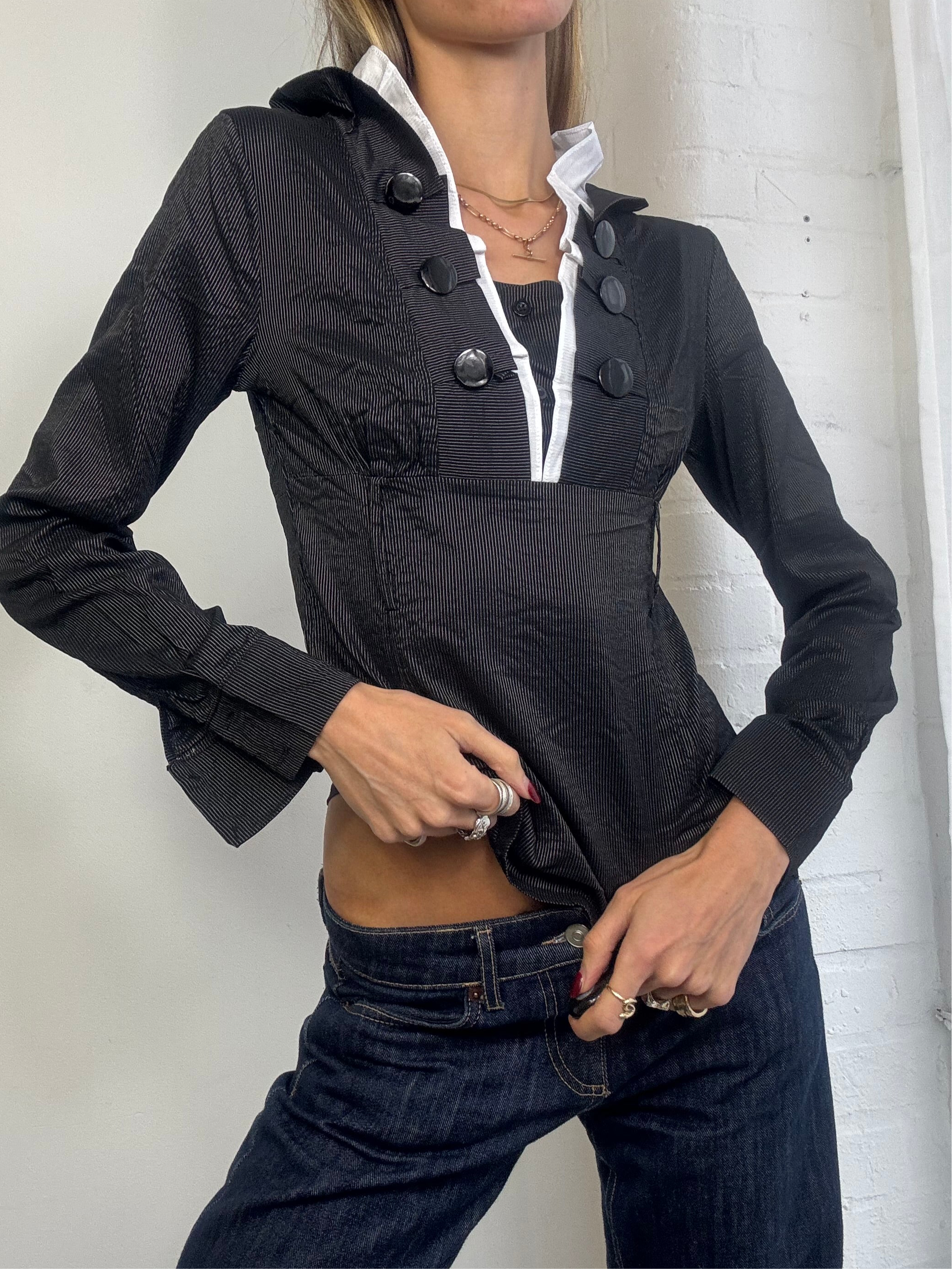 Vintage black pinstripe blouse
