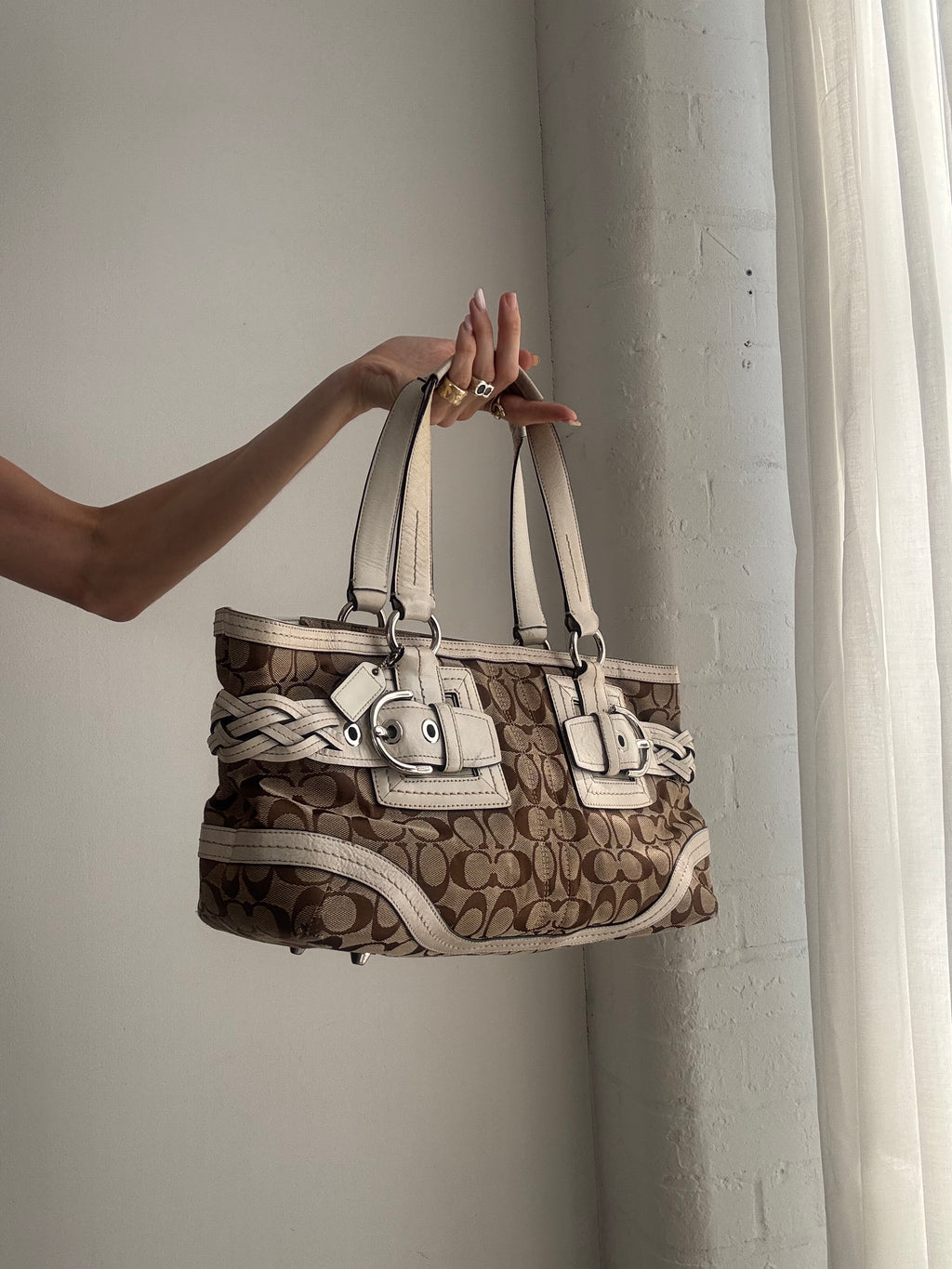 Vintage Vintage Y2K Coach Signature Shoulder Bag – Brown Monogram Canvas & Cream Leather