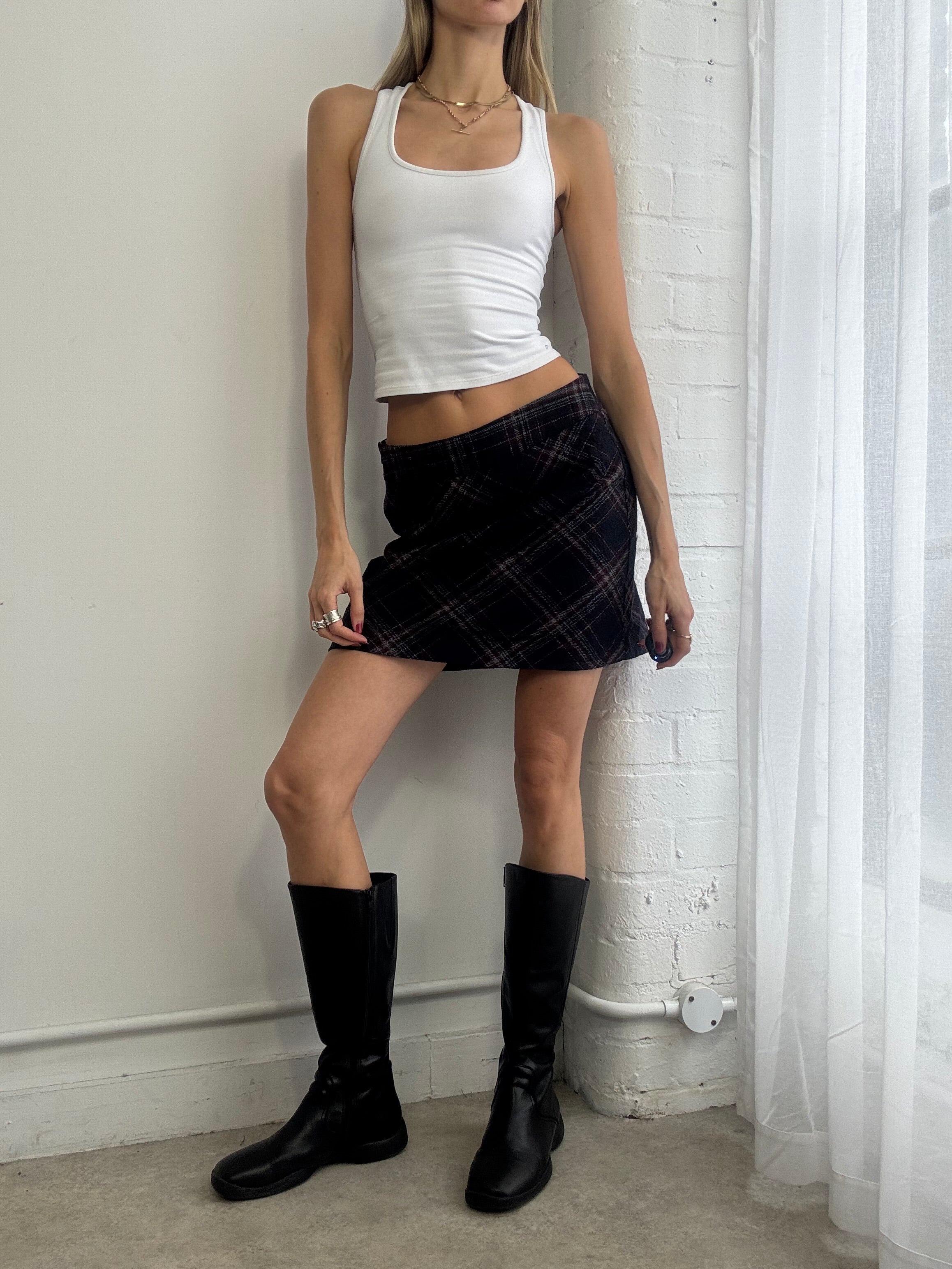 Vintage Y2K Esprit navy blue & red plaid mini skirt