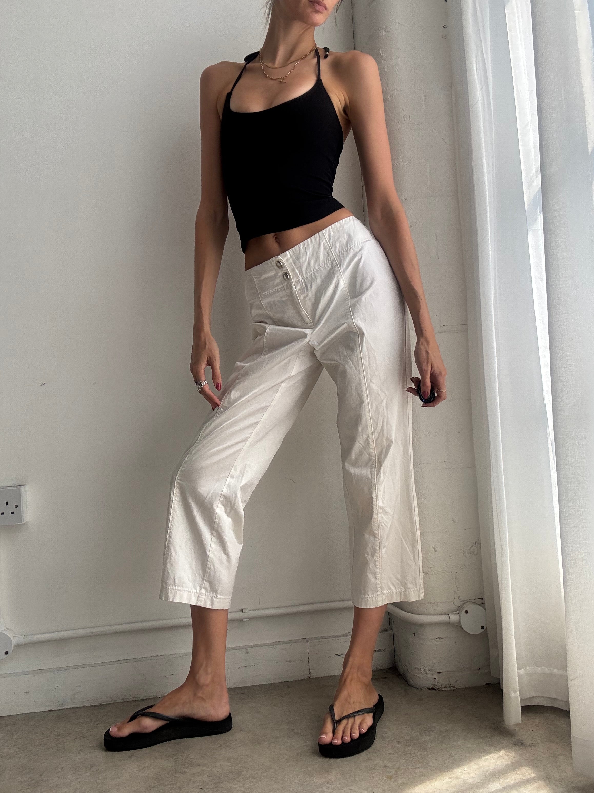 Vintage Y2K White Cropped Cargo Trousers Capri's – Low Rise Utility Pants - Size M