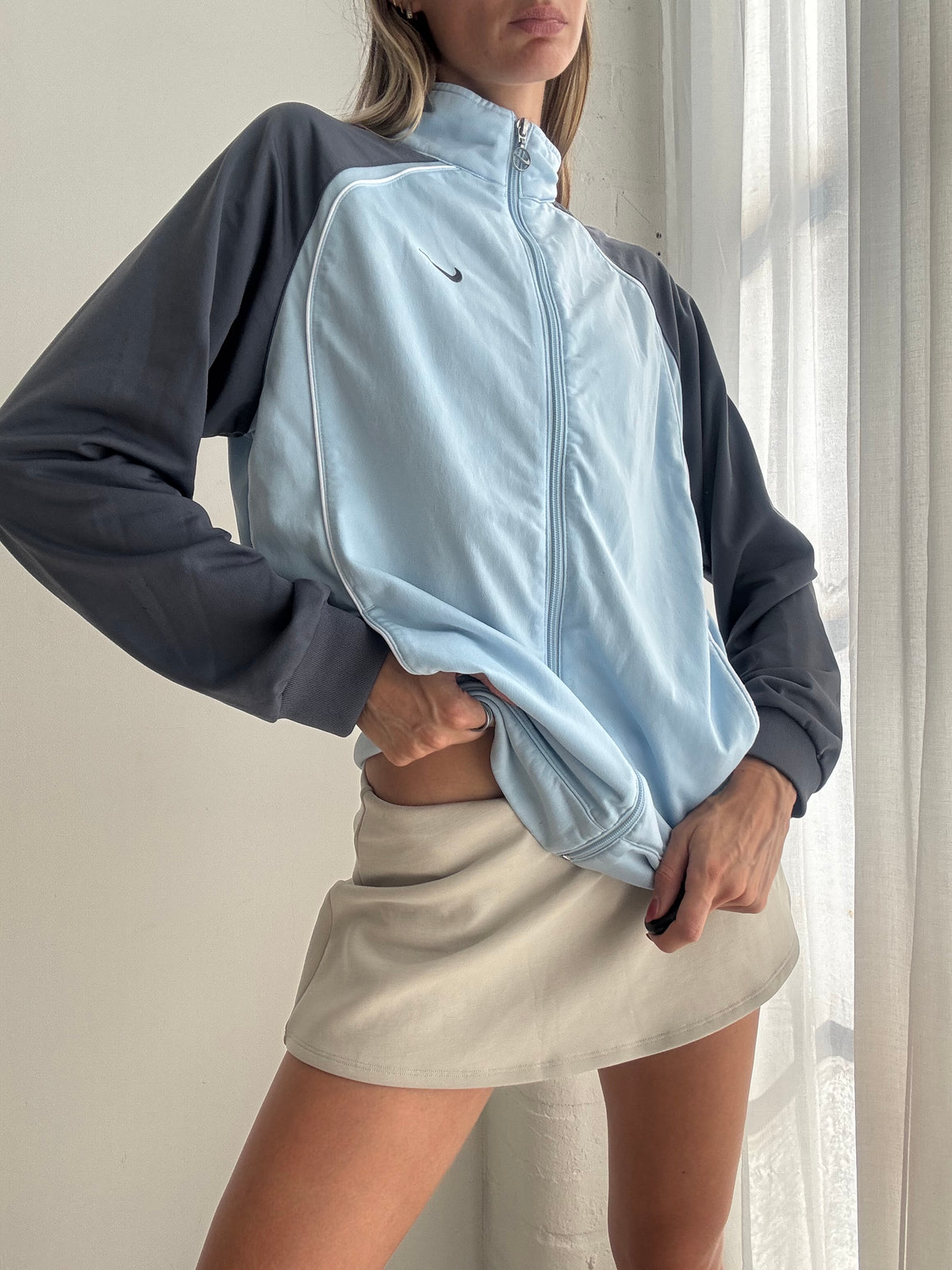 Vintage Y2K Nike Baby Blue Track Jacket - Size L