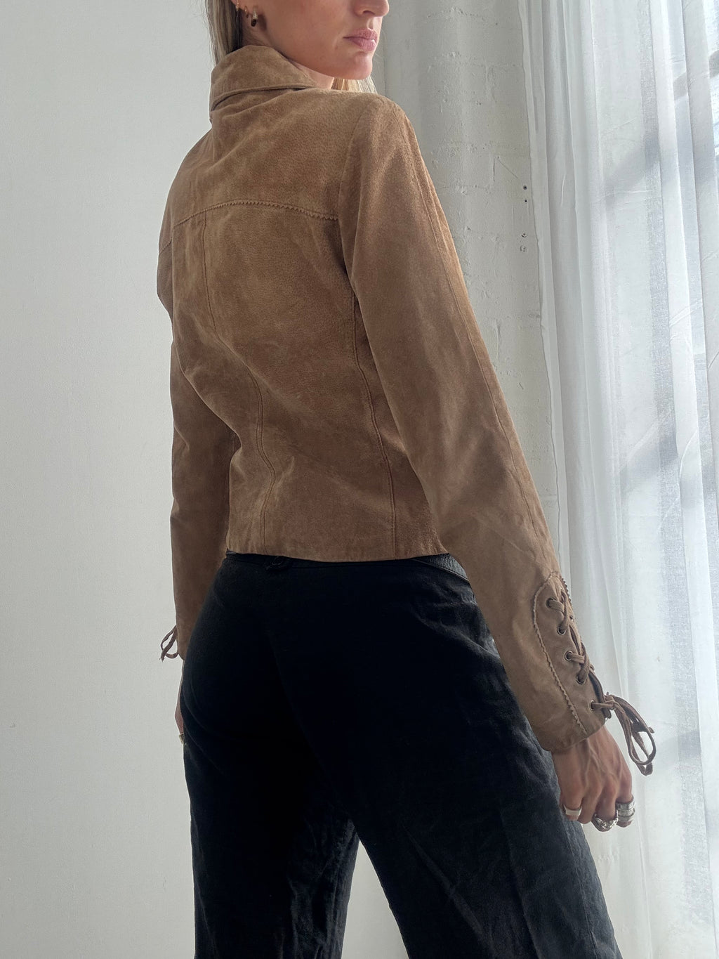 Vintage Y2K Tan Suede Fitted Jacket - Size S