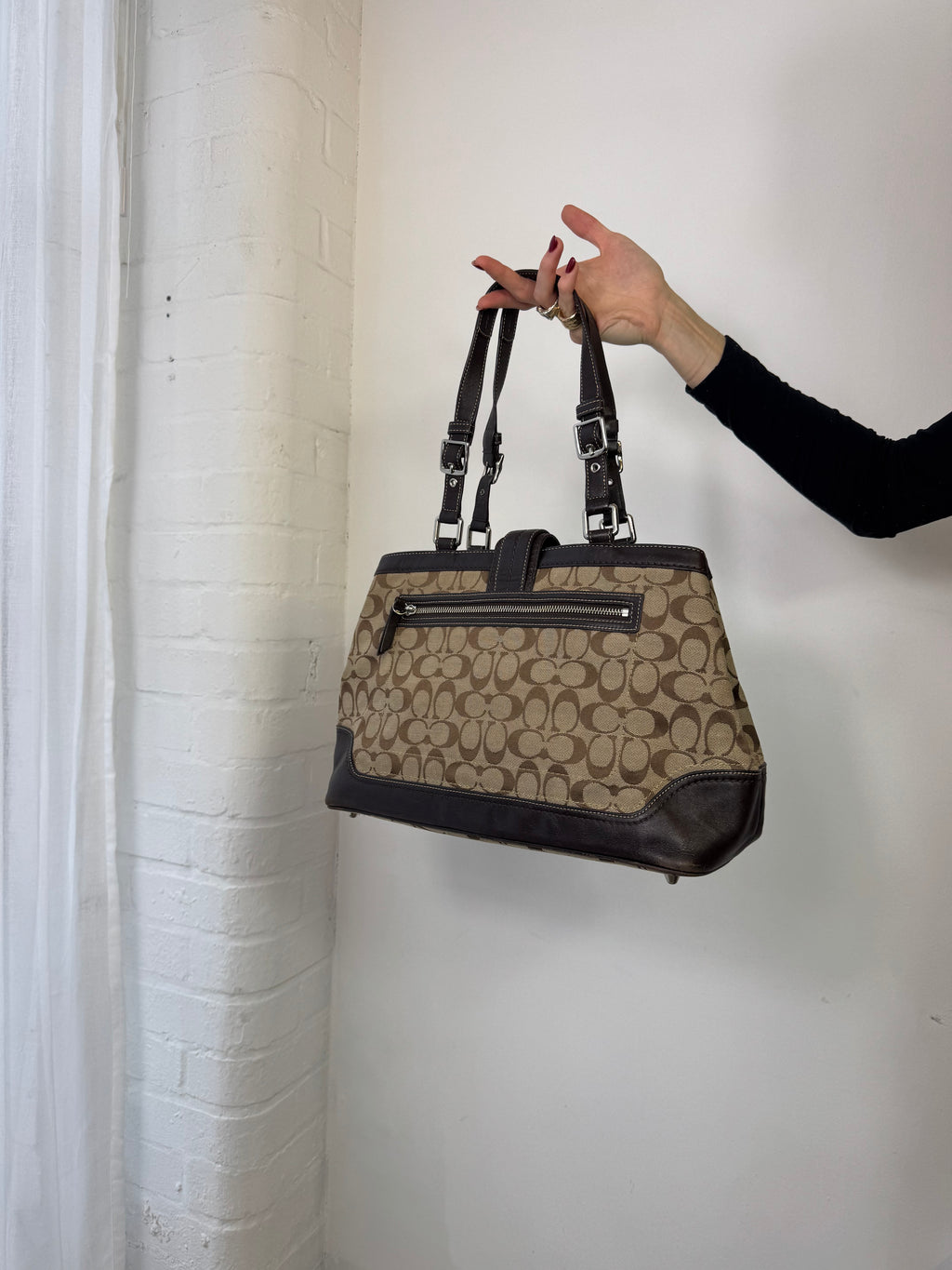 Vintage Y2K coach monogram shoulder bag buckle brown