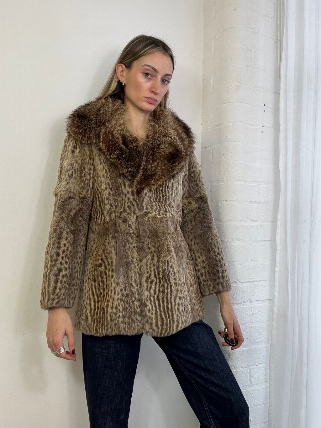 Vintage 90s leopard print fur coat brown