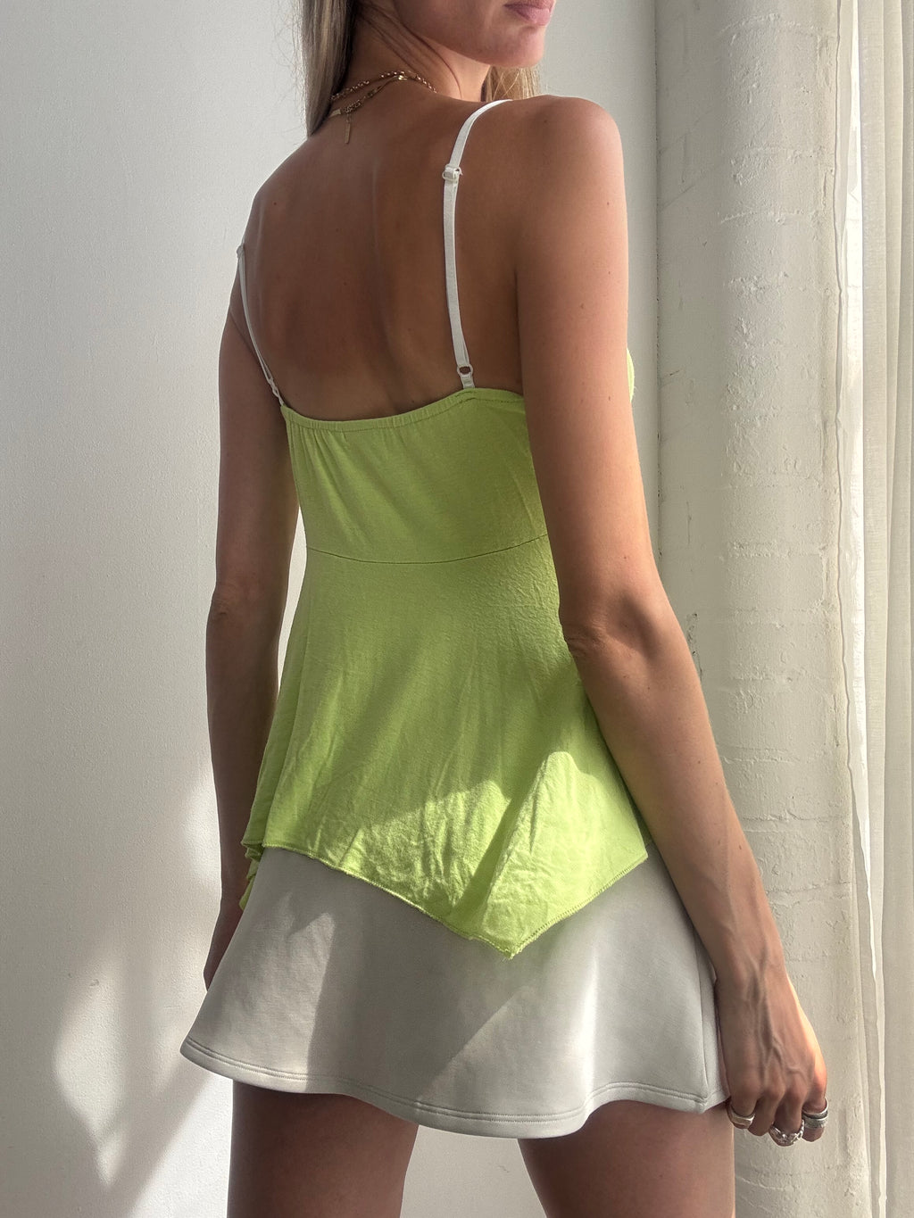 Vintage Y2K Lime Green Embellished Handkerchief Cami Top - Size S/M