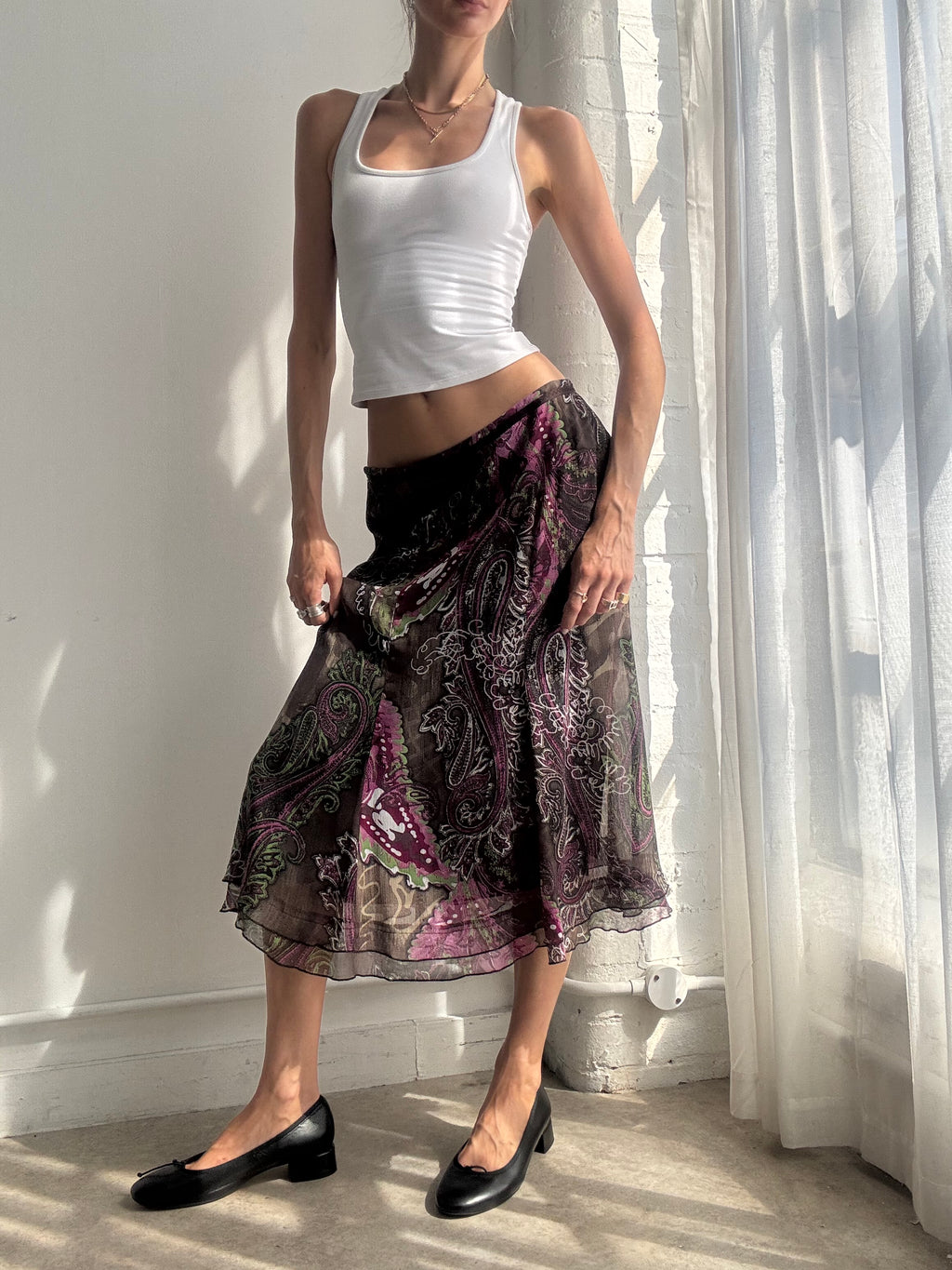 Vintage Y2K Paisley Mesh Midi Skirt - Size S