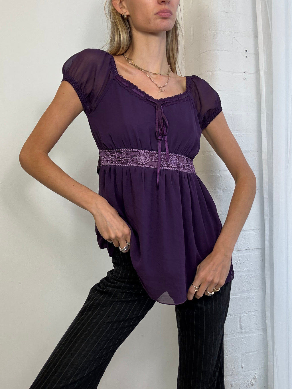 Vintage Y2K purple mesh milkmaid top