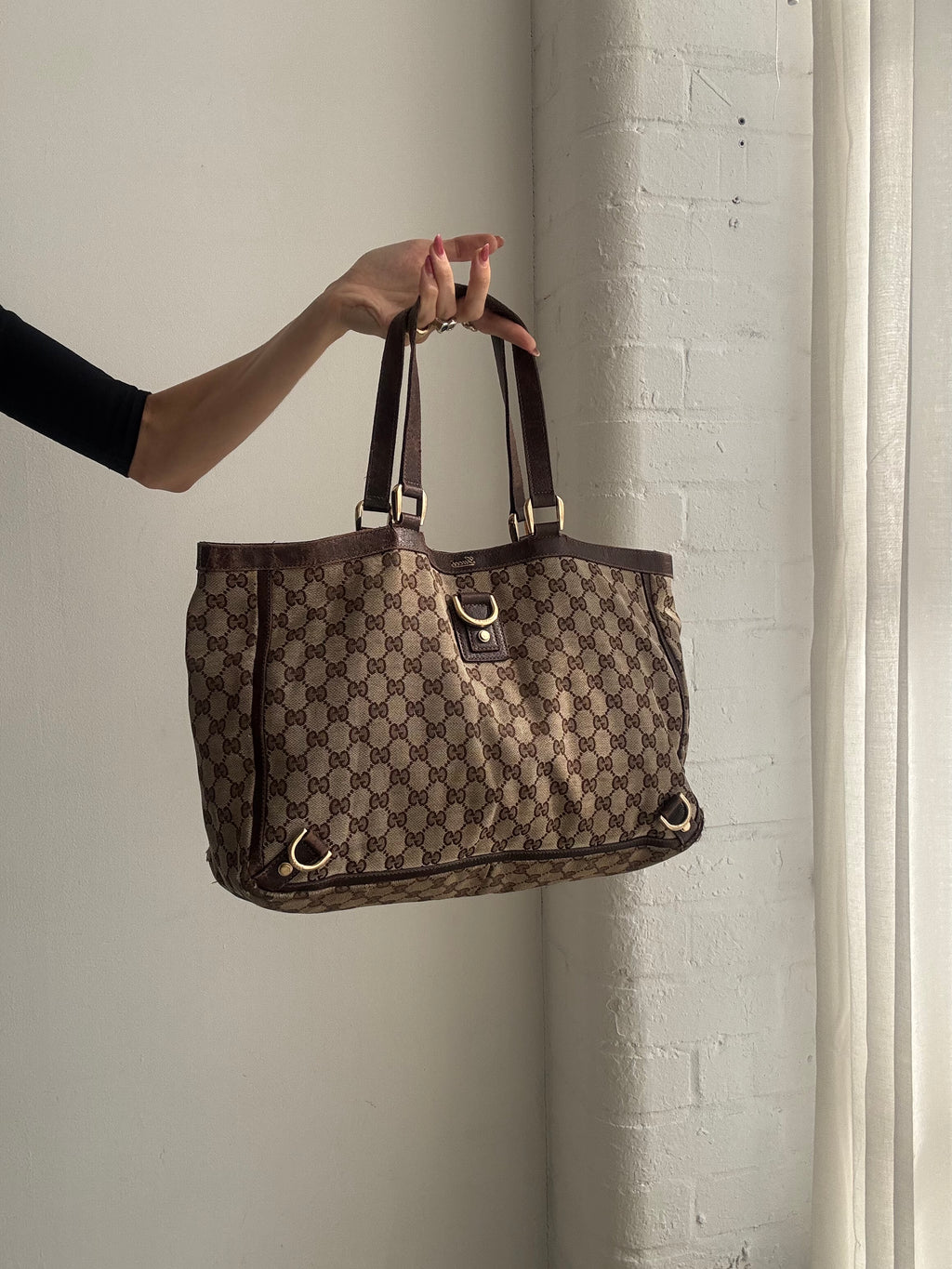 Vintage Gucci GG Monogram Abby Brown Tote Shoulder Bag