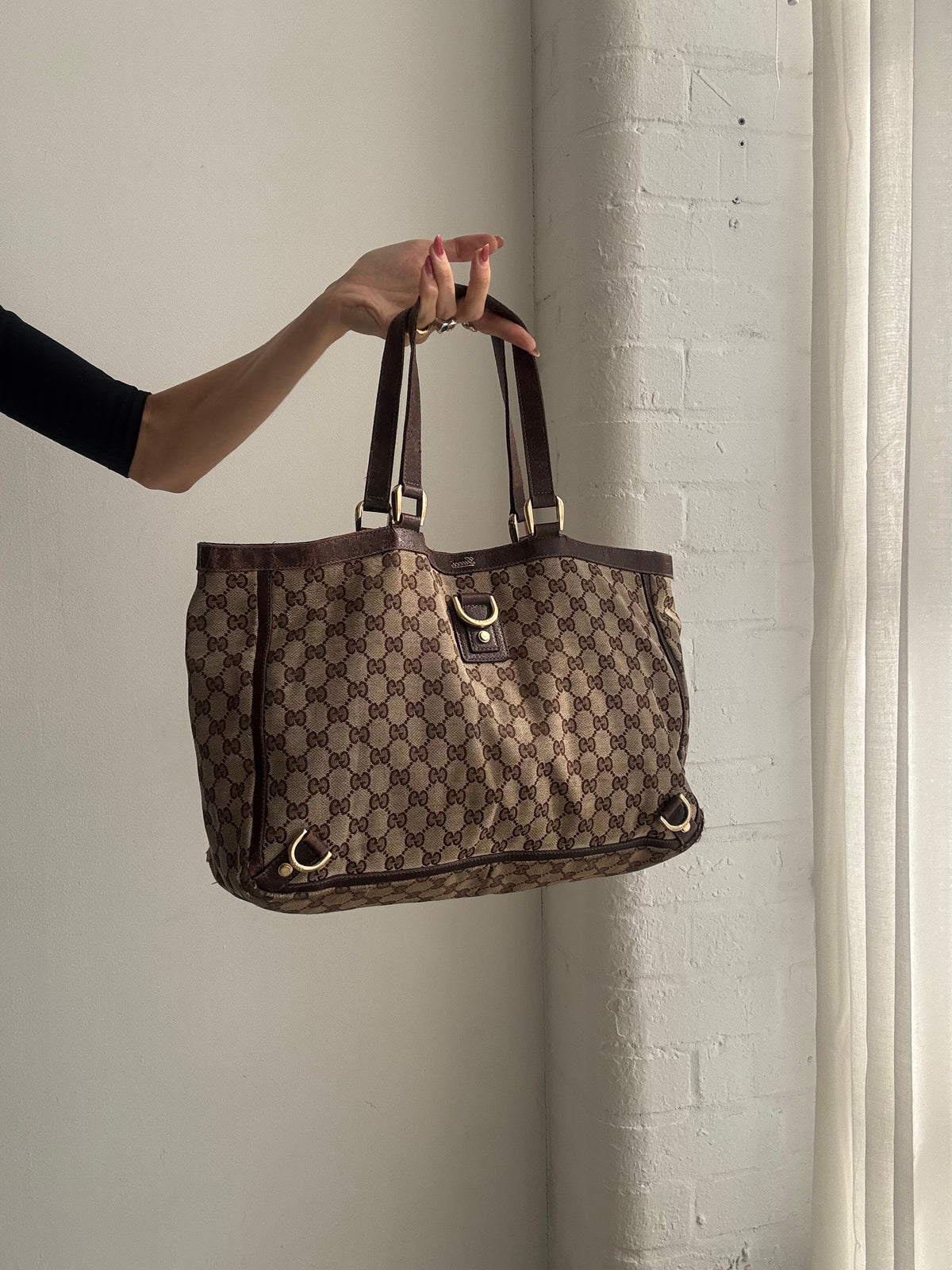 Vintage Gucci GG Monogram Abby Brown Tote Shoulder Bag