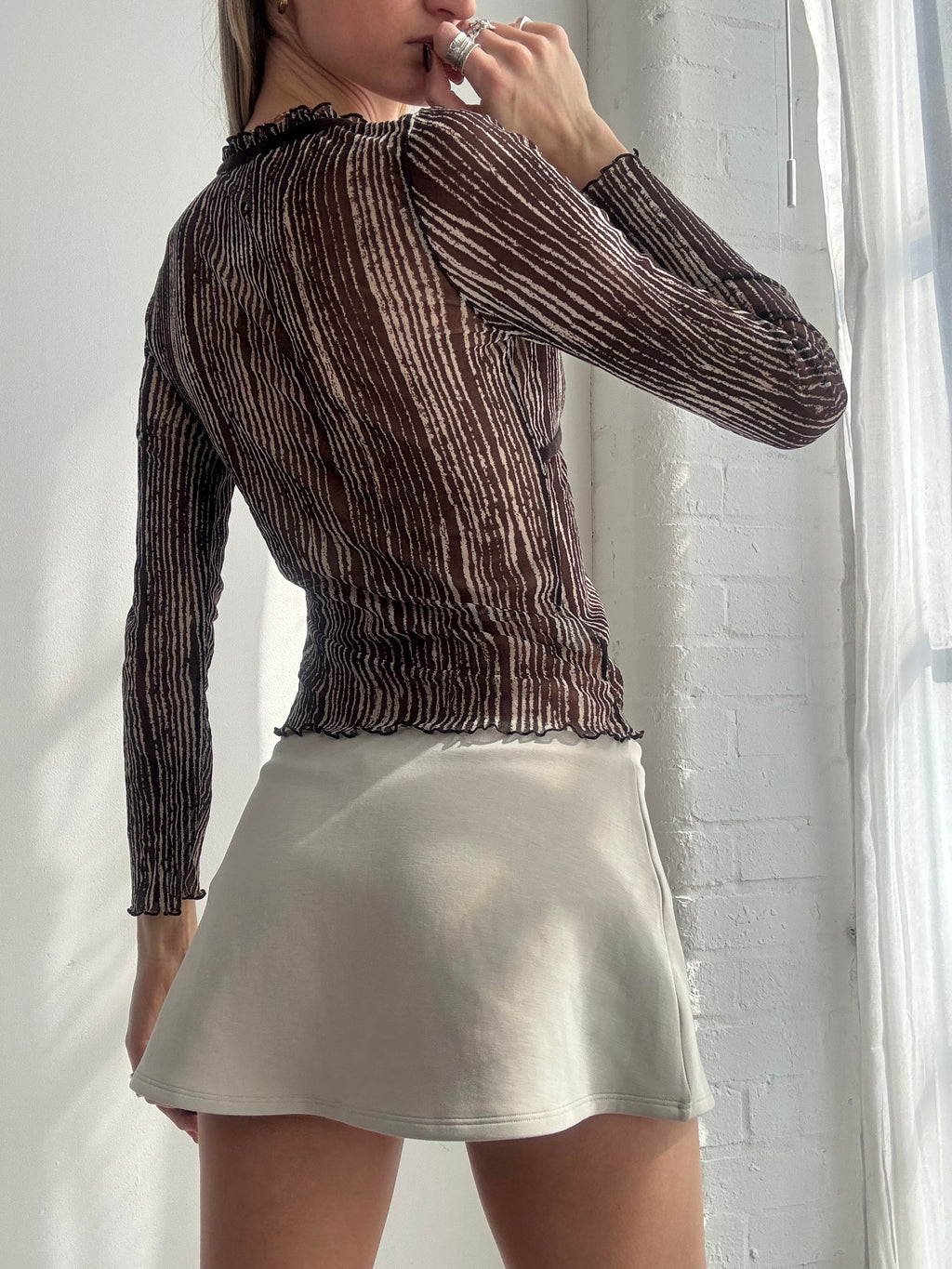 Vintage Y2K sheer striped long sleeve mesh top - Size S