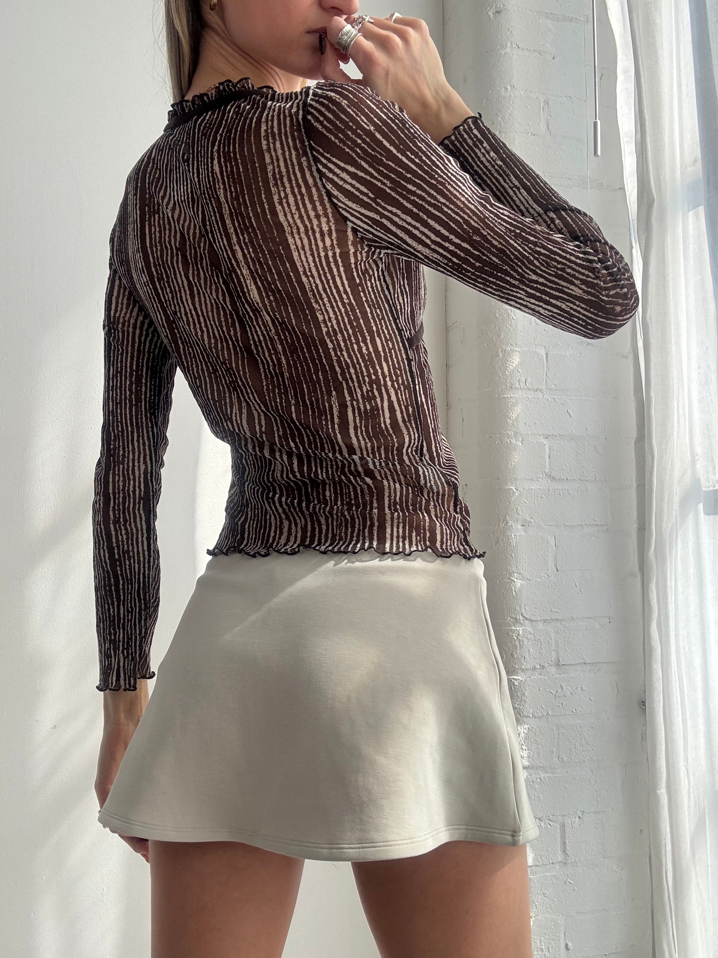 Vintage Y2K sheer striped long sleeve mesh top - Size S