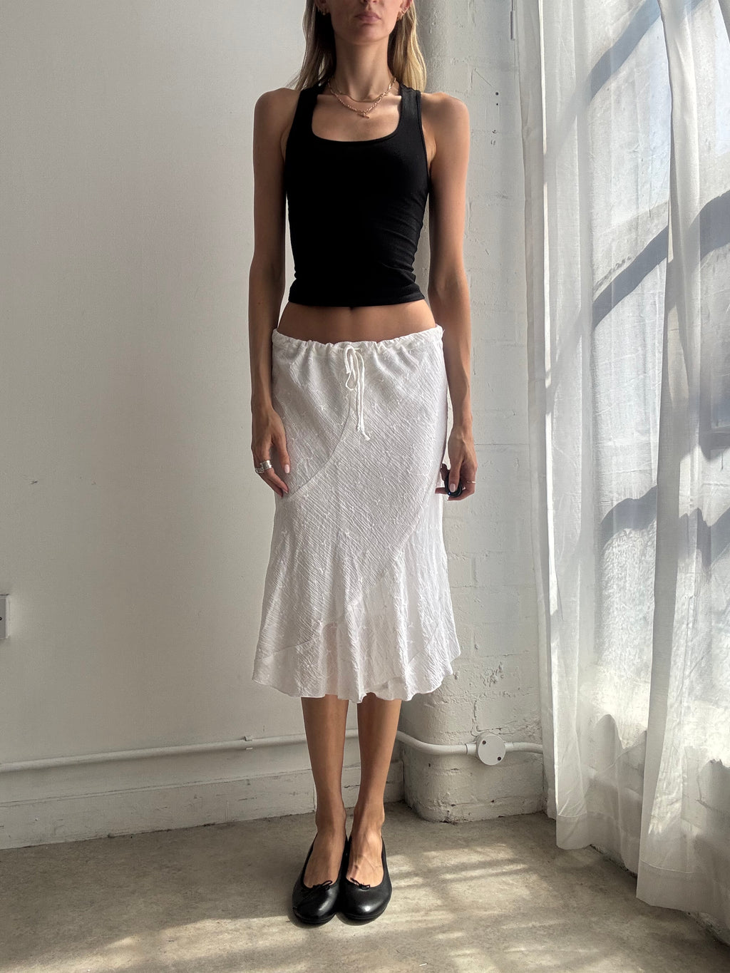 Vintage White Broderie Anglaise Embroidered Midi Skirt Y2K - Size M/L