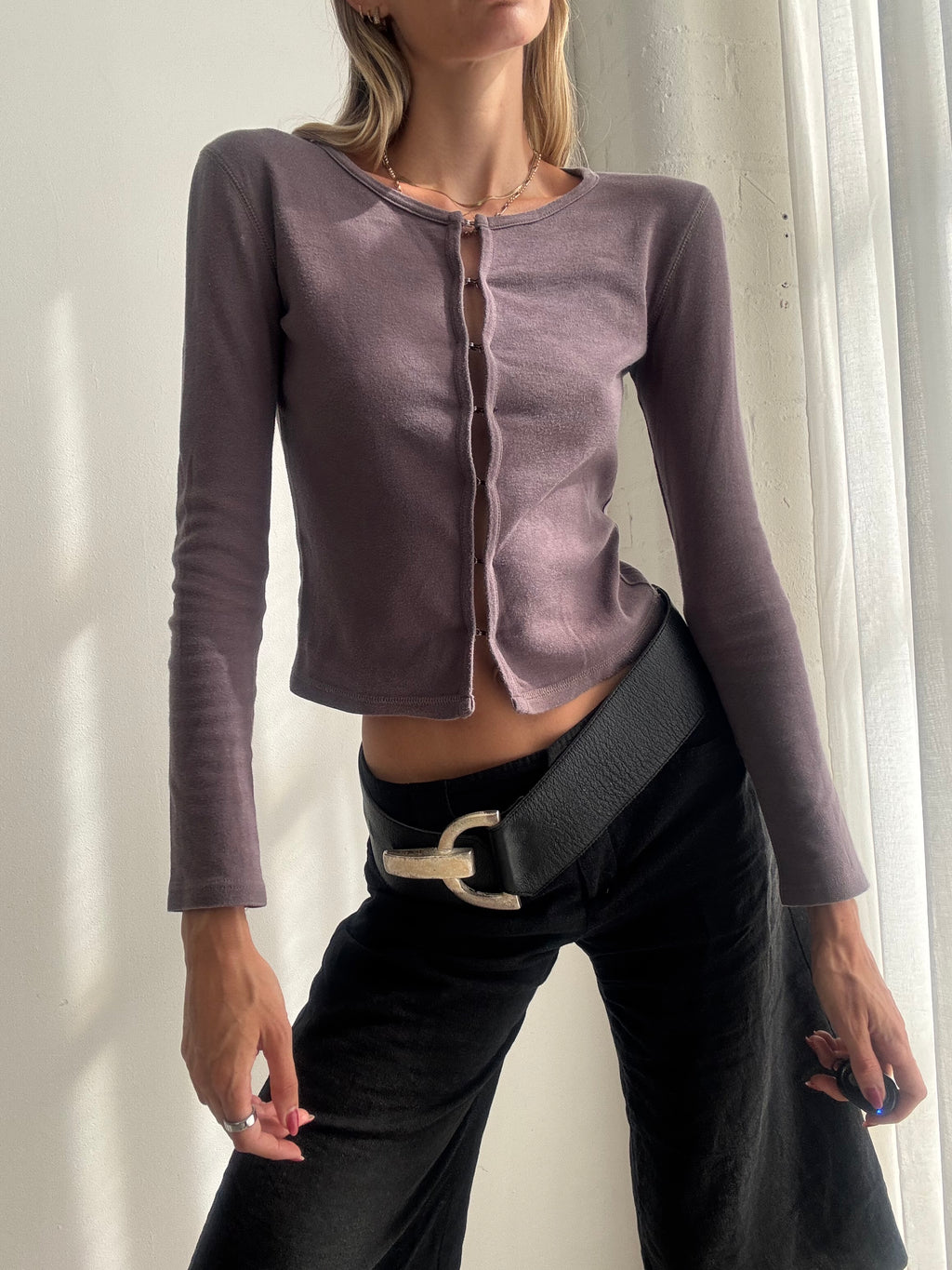 Vintage Y2K Mauve Purple Fitted Cardigan Top - Size XS