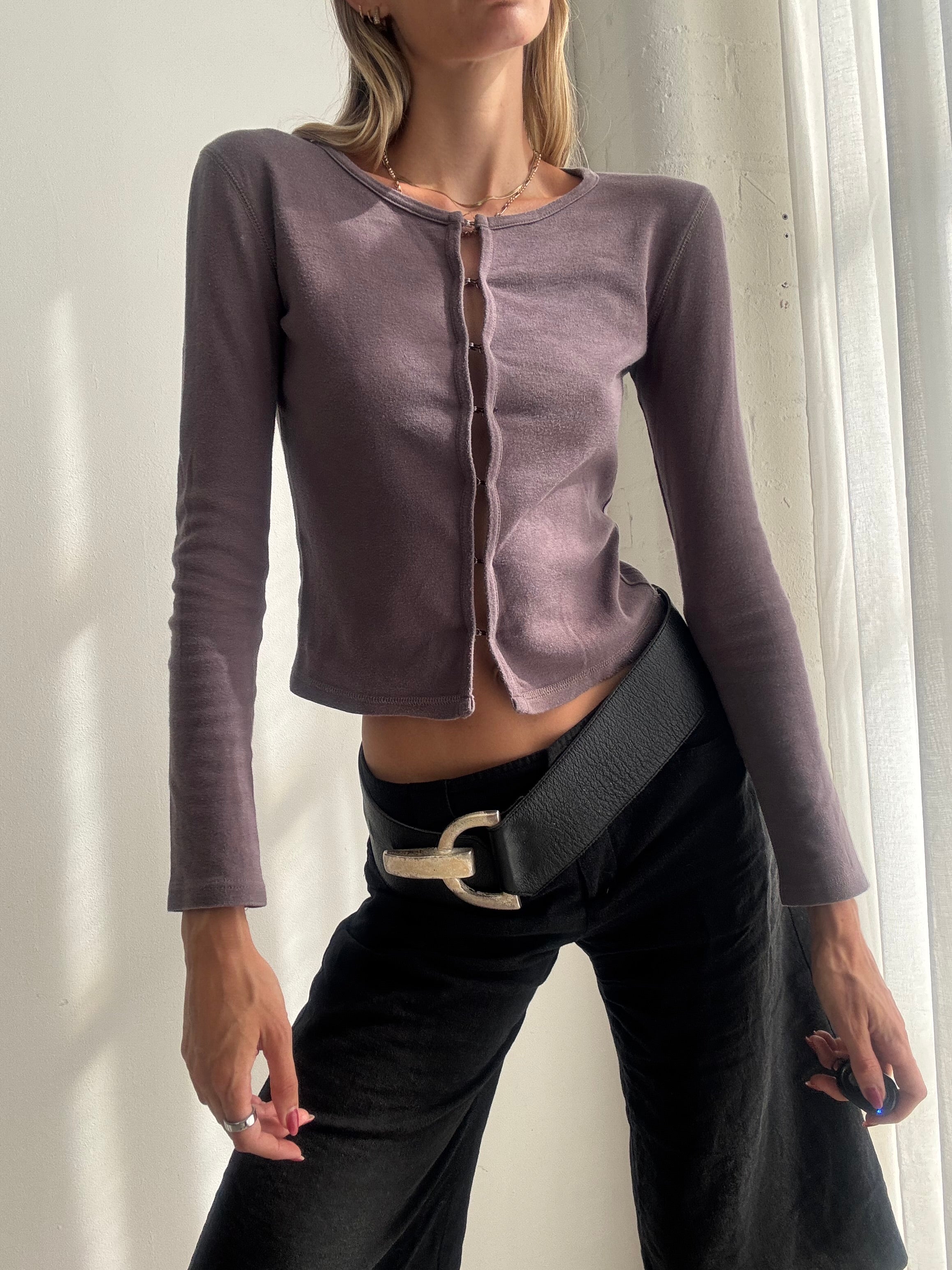 Vintage Y2K Mauve Purple Fitted Cardigan Top - Size XS