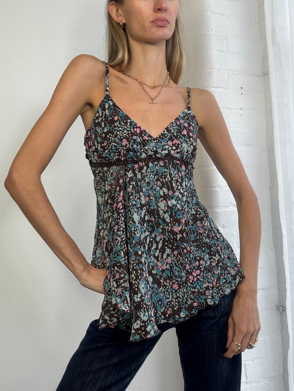 Vintage Y2K floral mesh cami top