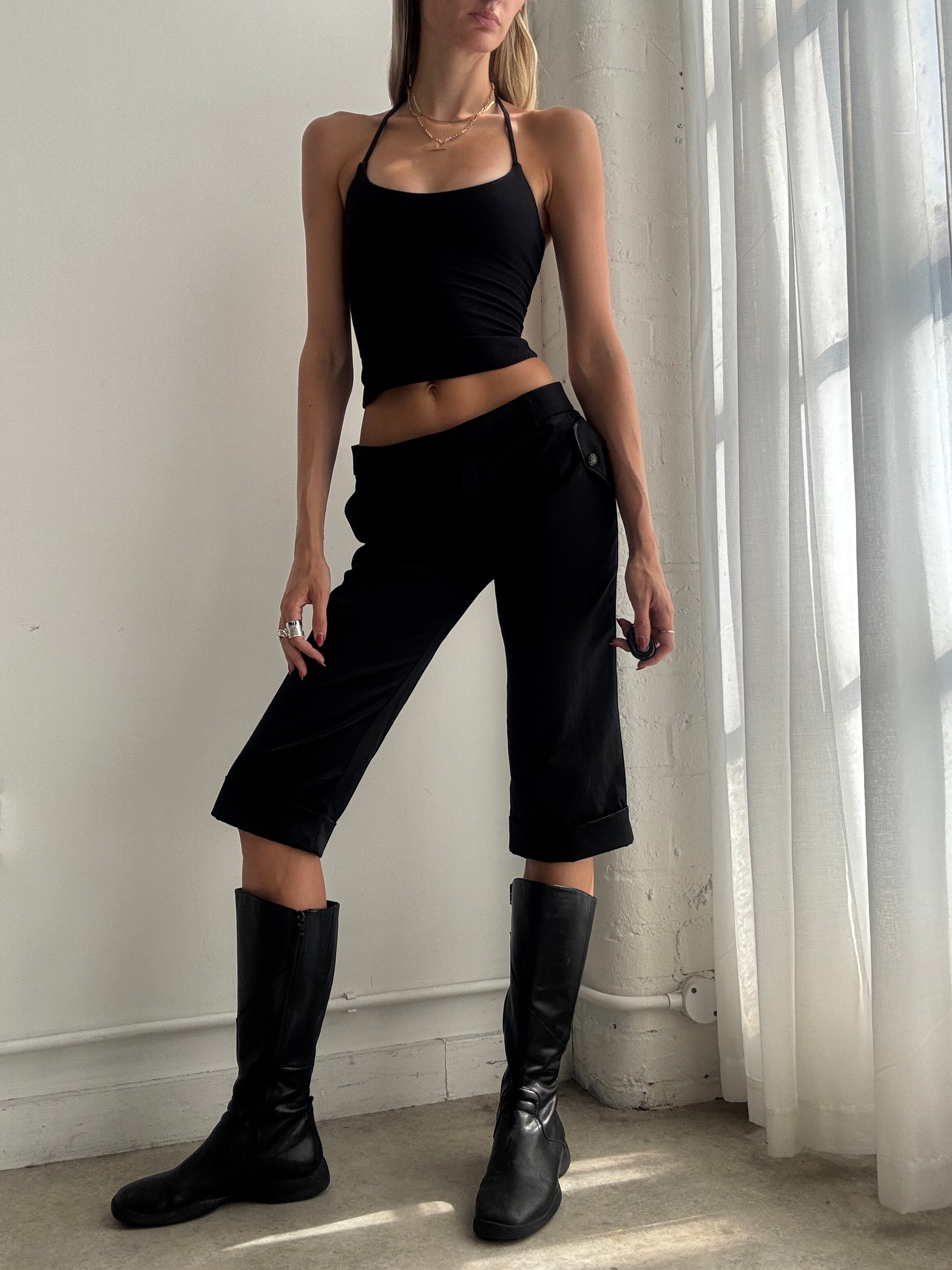 Vintage 90s Black Low Rise Capri Trousers - Size M