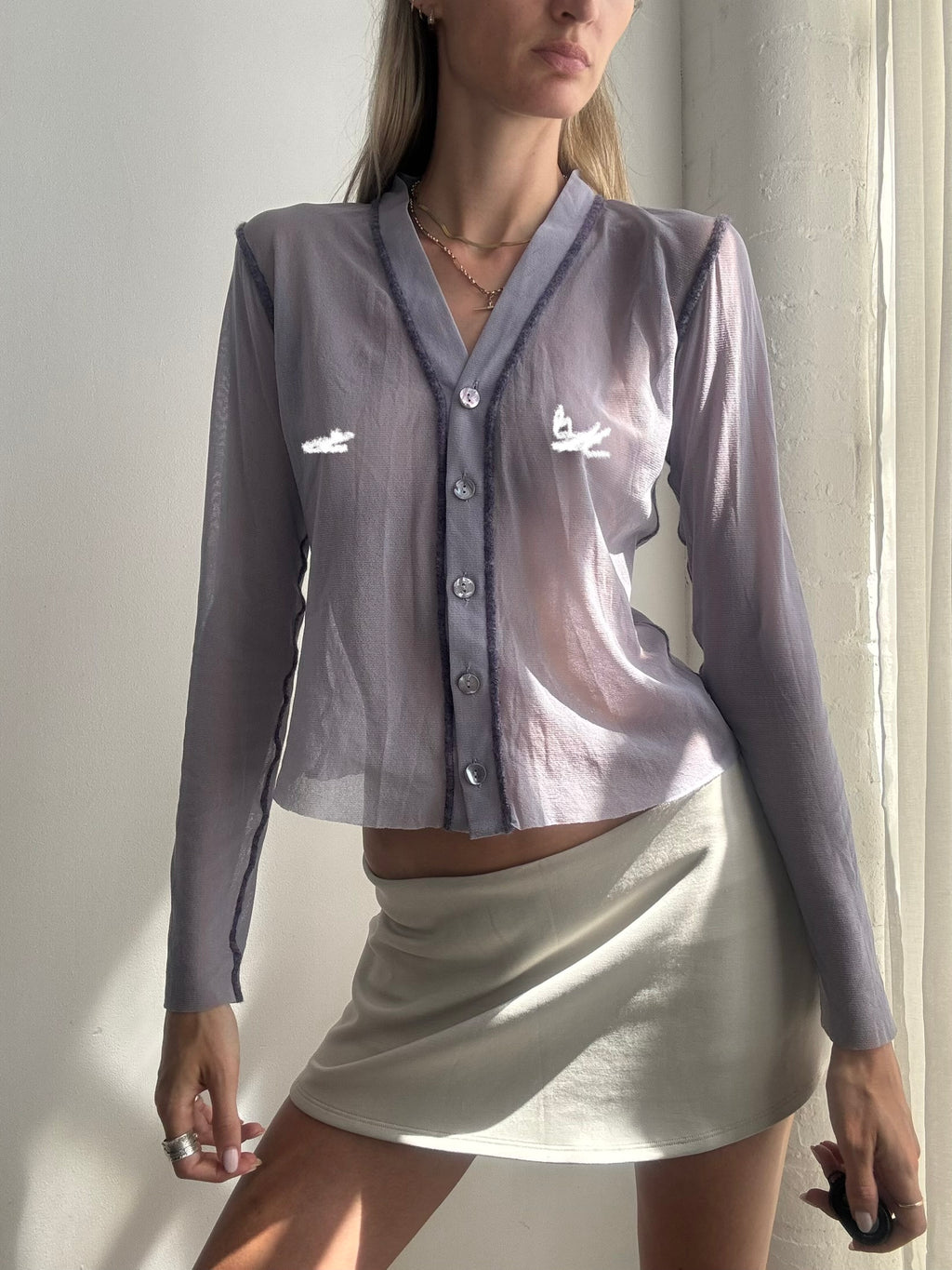 Jean Paul Gaultier Maille Sheer Lilac Mesh Y2K Cardigan Top - Size M