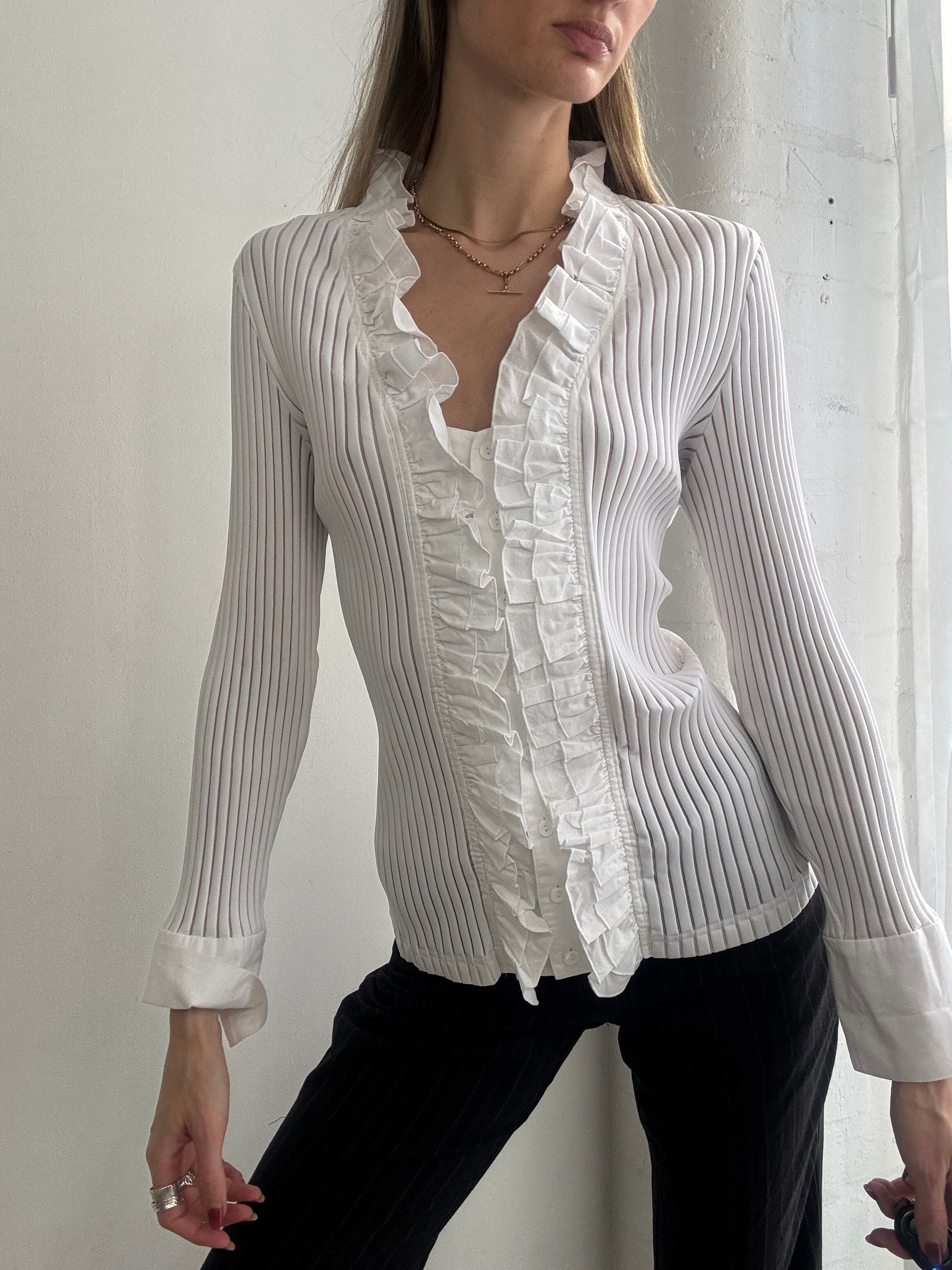 Vintage 90s white ruffle button up blouse