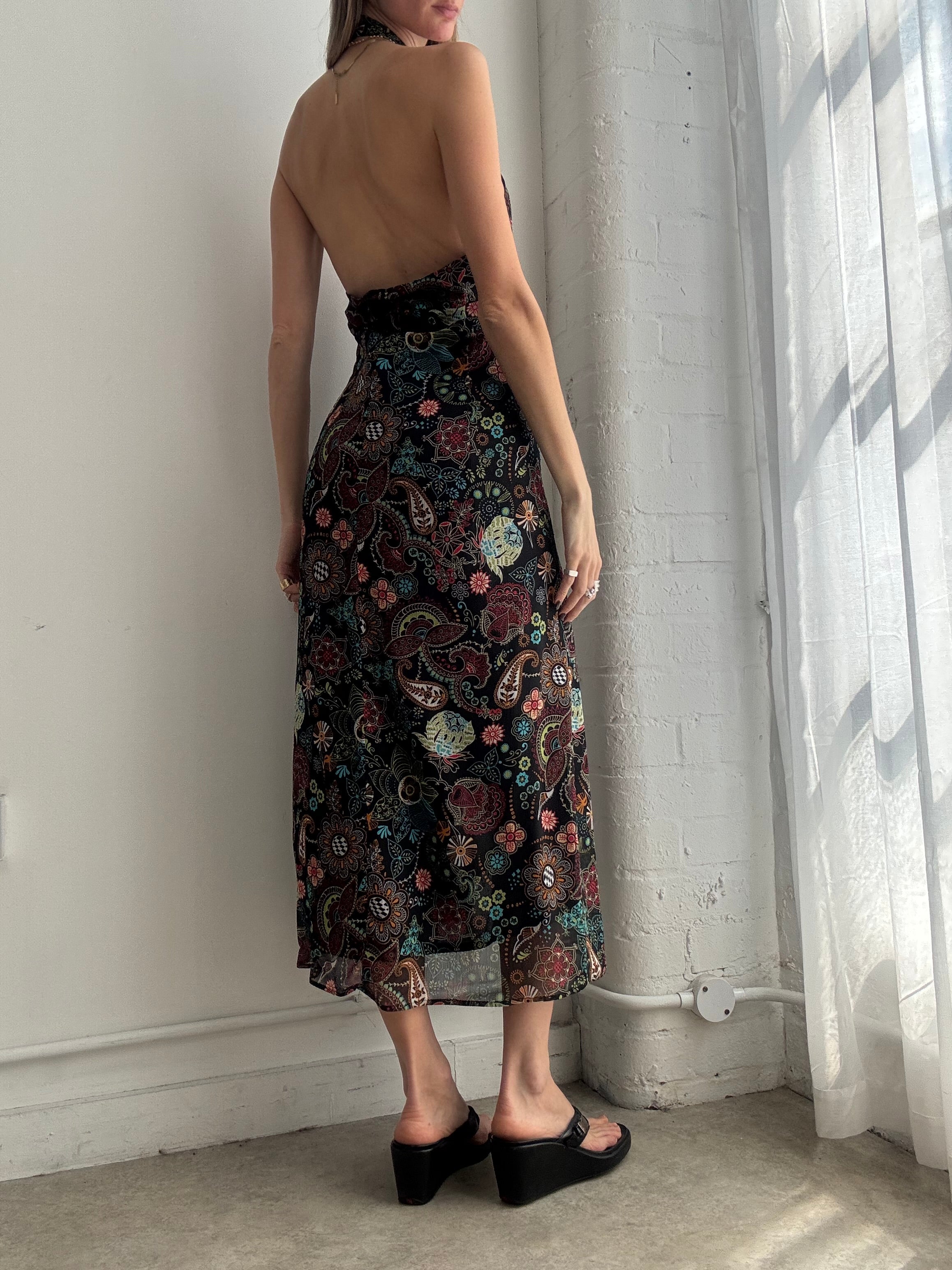 Vintage Y2K paisley floral halter maxi dress - Size L