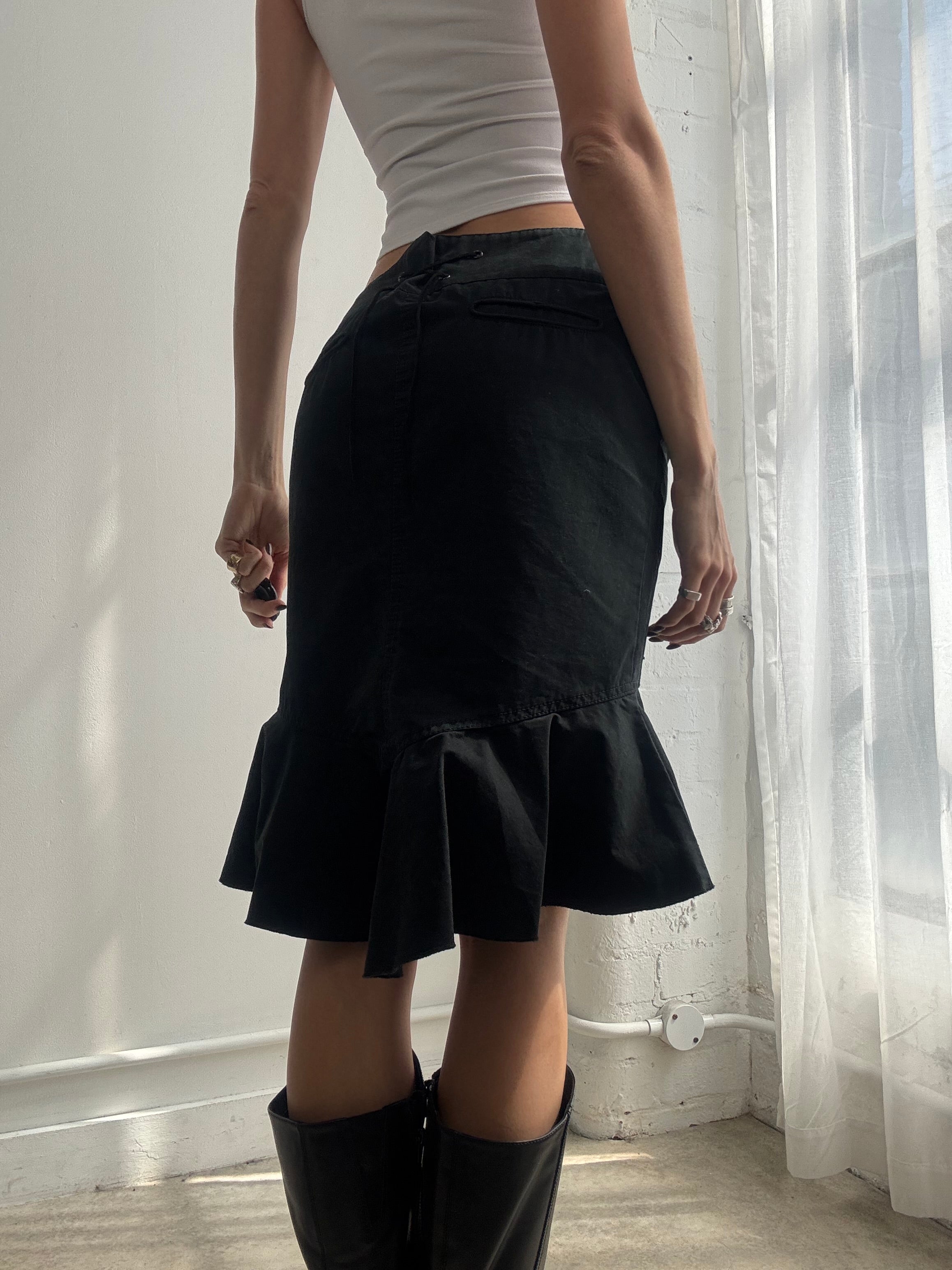 Vintage Y2K black ruffle hem midi skirt - Size S