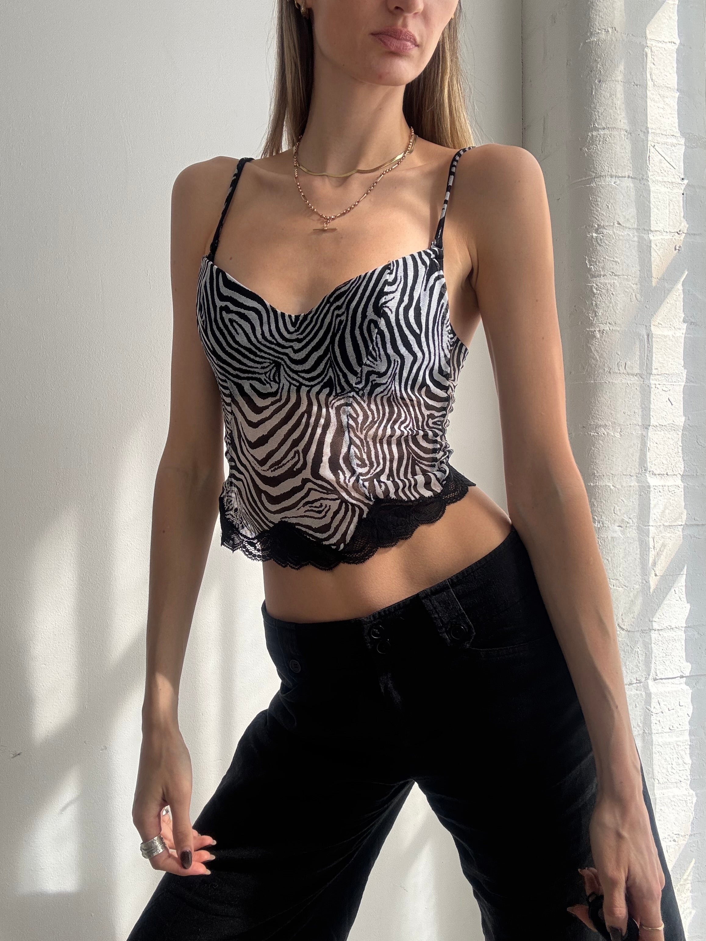 Vintage Y2K zebra mesh corset top - Size S