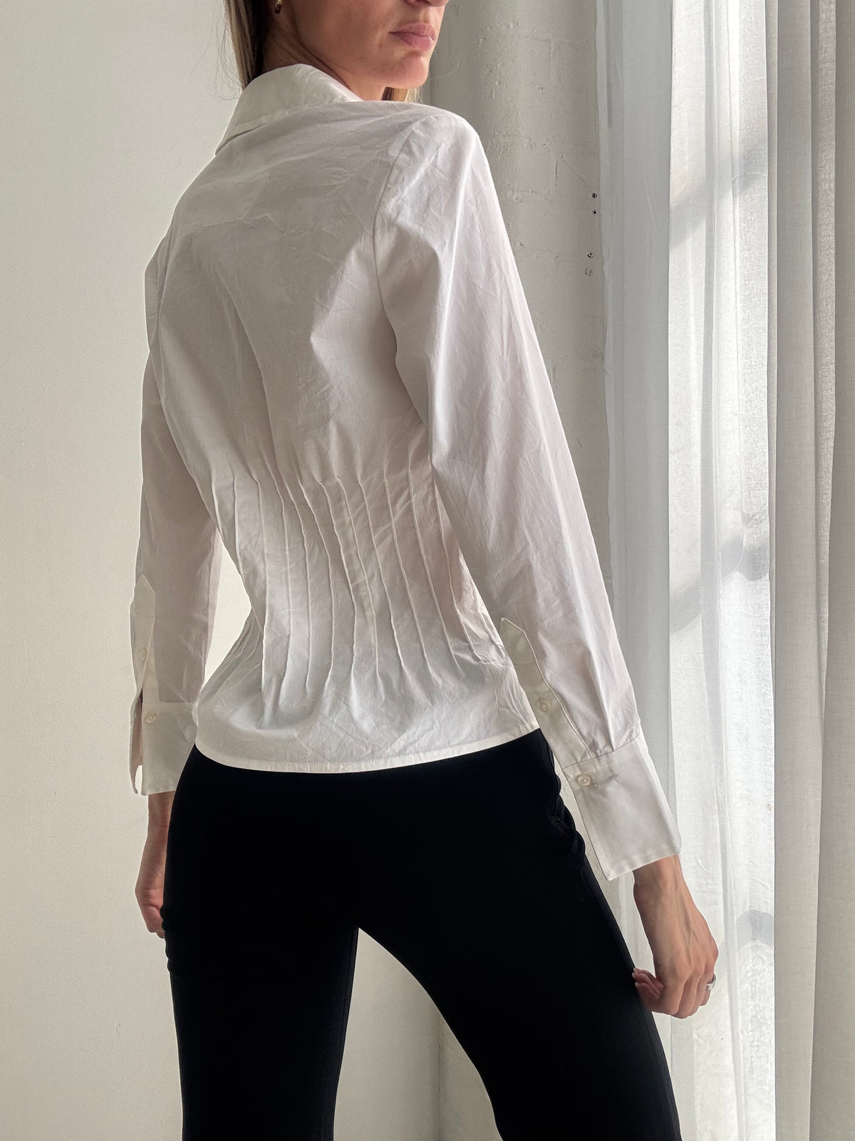 Vintage Y2K White Corset Style Fitted Button Up Shirt - Size S