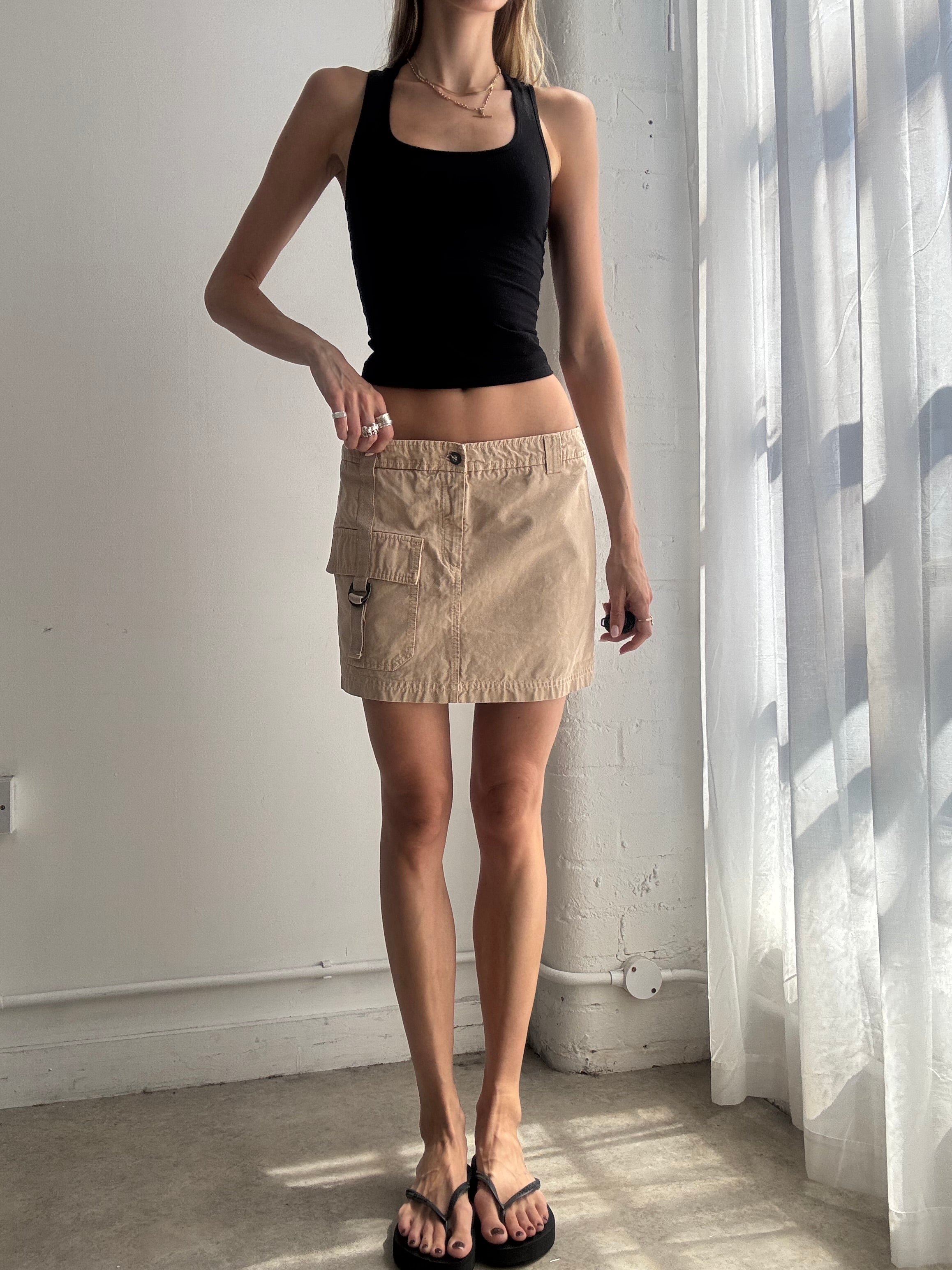 Vintage Beige Cargo Mini Skirt Y2K - Size S