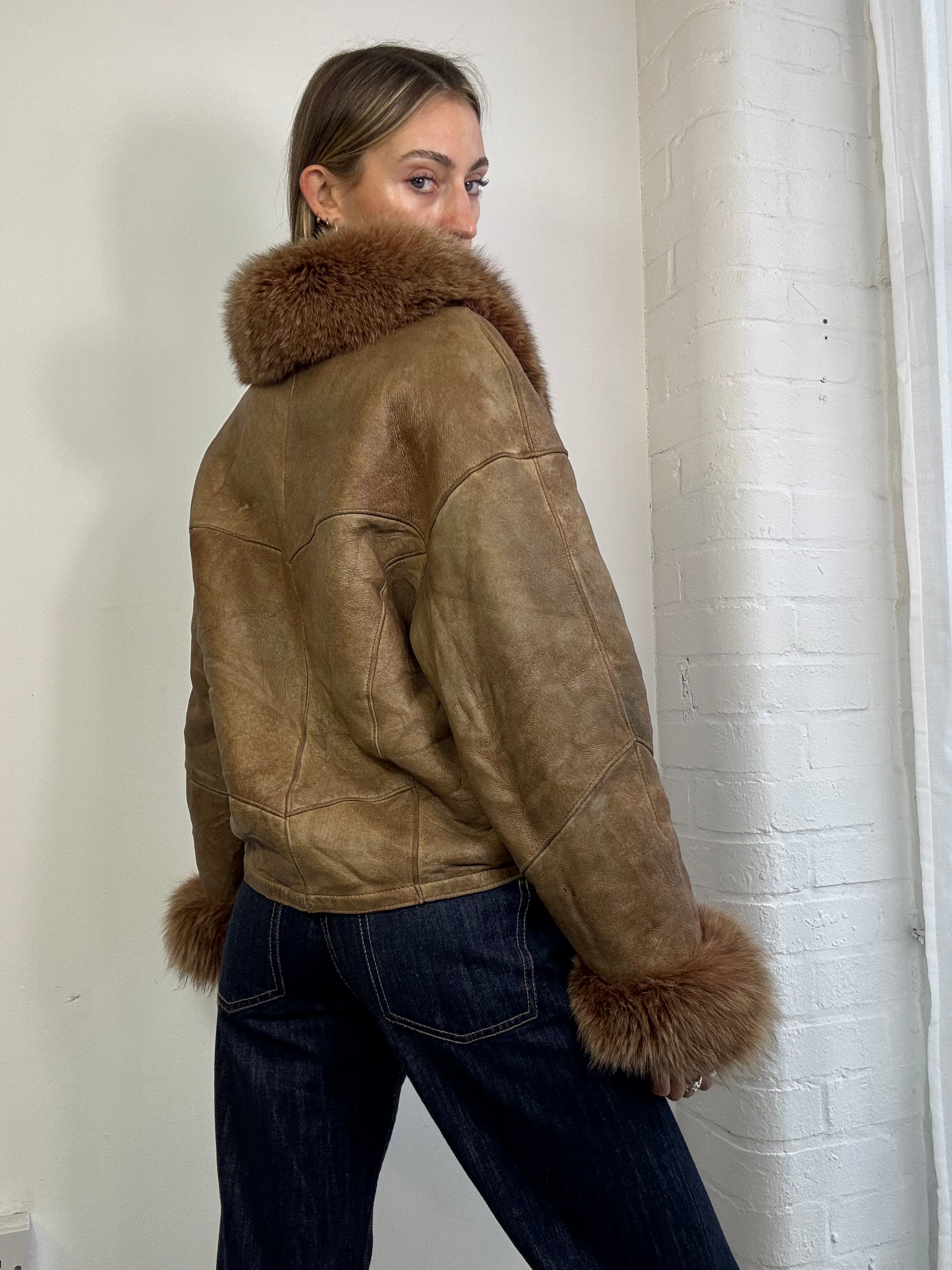 Vintage 90s sheepskin suede coat