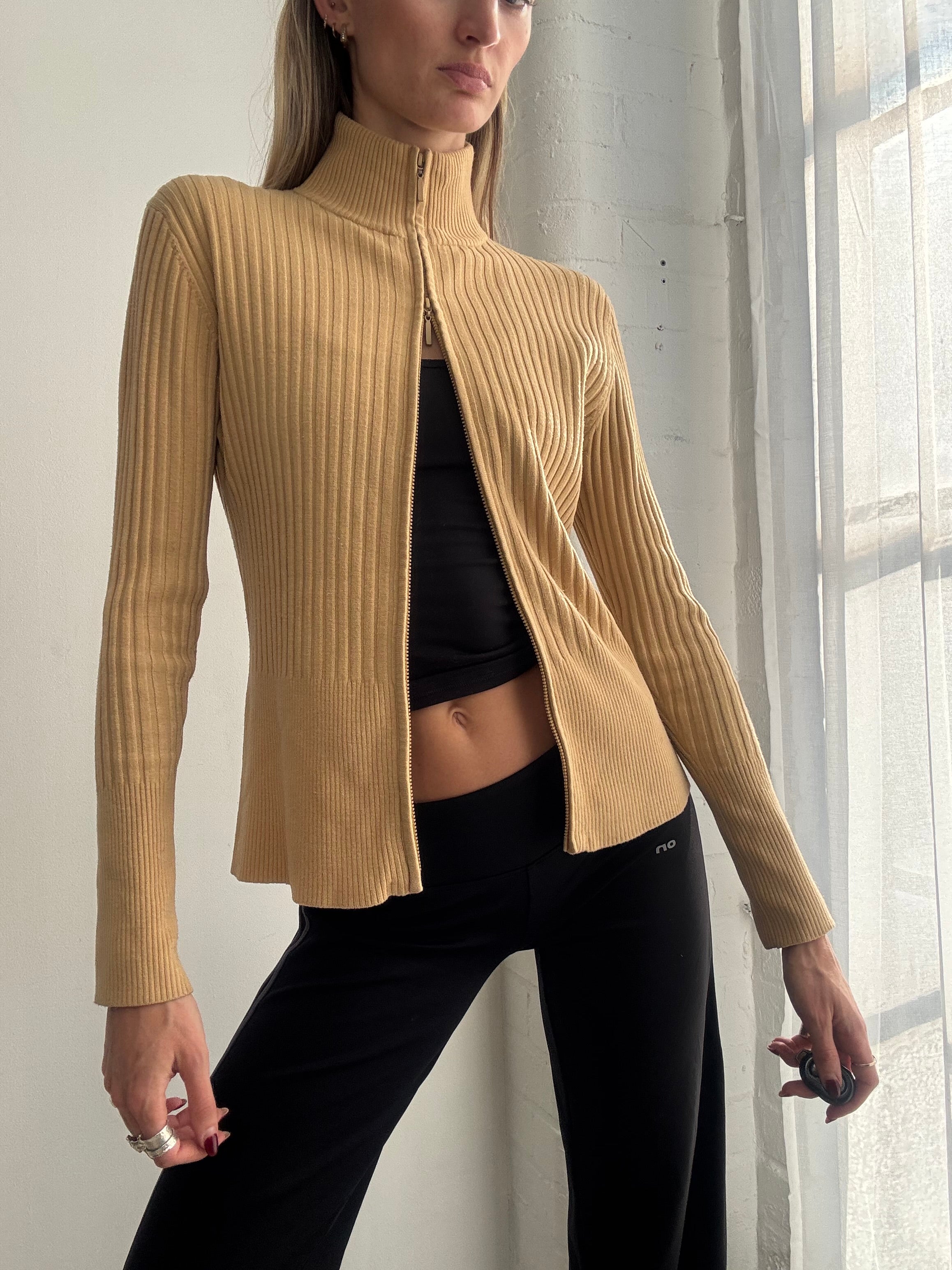 Vintage Y2K tan dual zip jumper